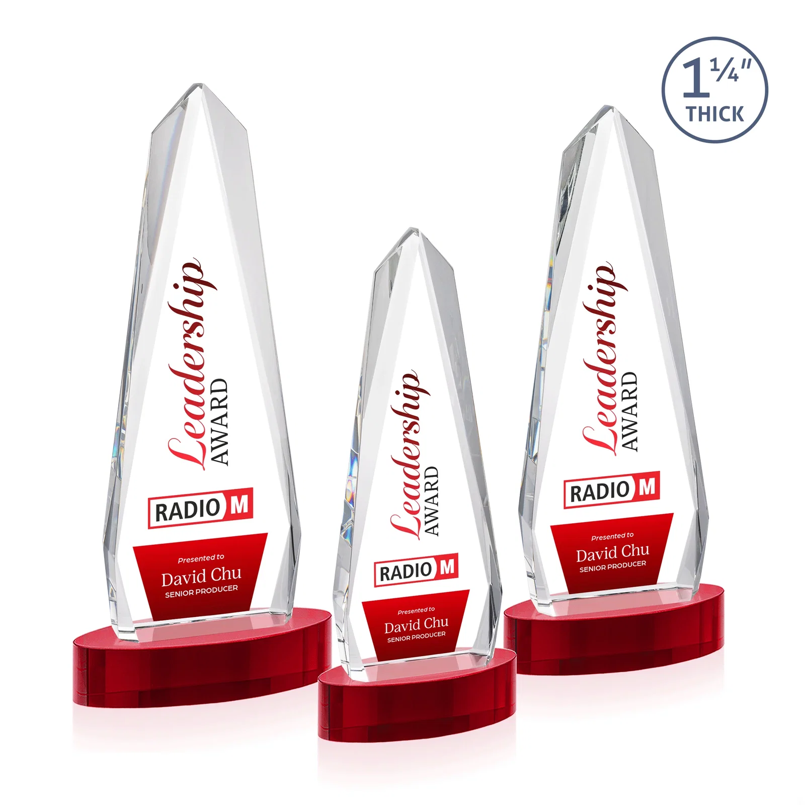 Custom engraved Optical Crystal Tower Award on Oval Base for team milestone celebrations