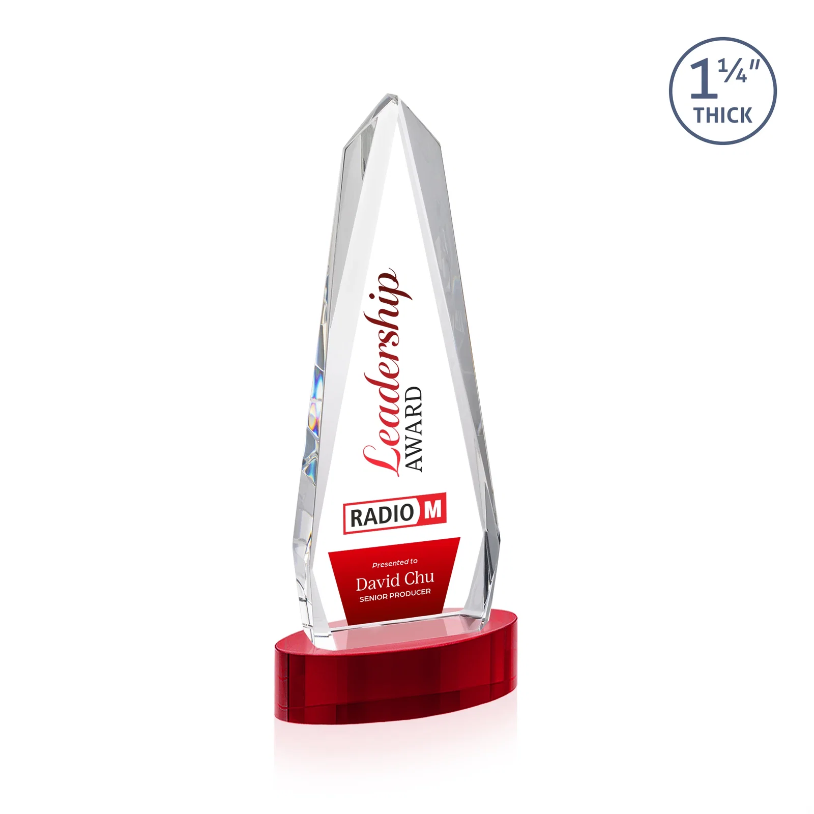 Custom engraved Optical Crystal Tower Award on Oval Base for donor appreciation