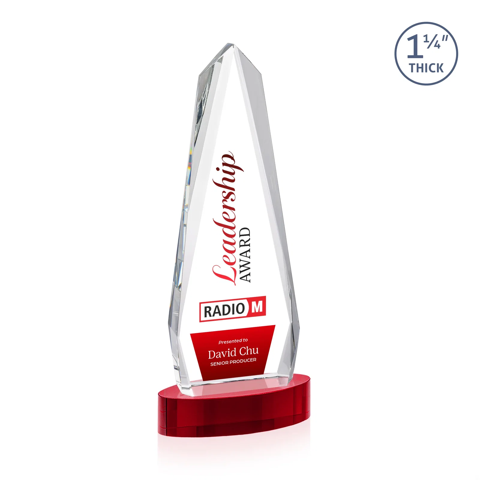 Custom engraved Optical Crystal Tower Award on Oval Base for graduation ceremonies
