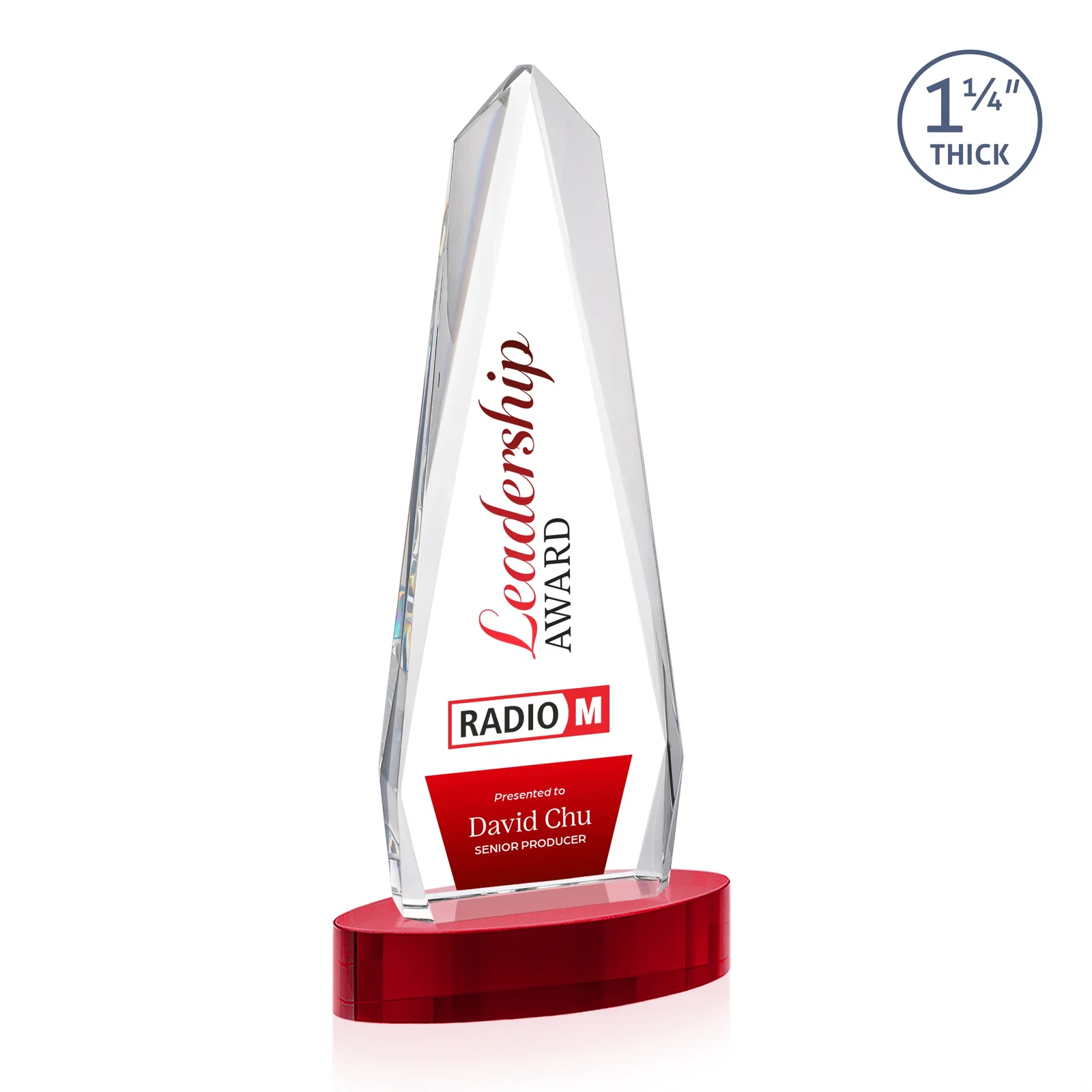 Custom engraved Optical Crystal Tower Award on Oval Base for safety achievement programs