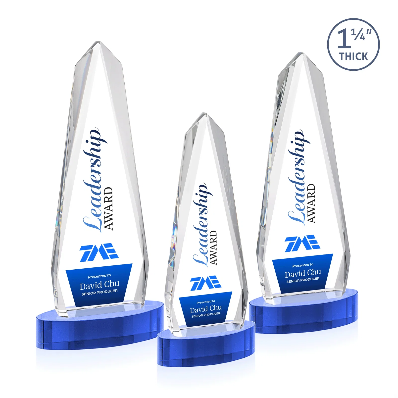 Custom engraved Optical Crystal Tower Award on Oval Base for dealer and partner awards