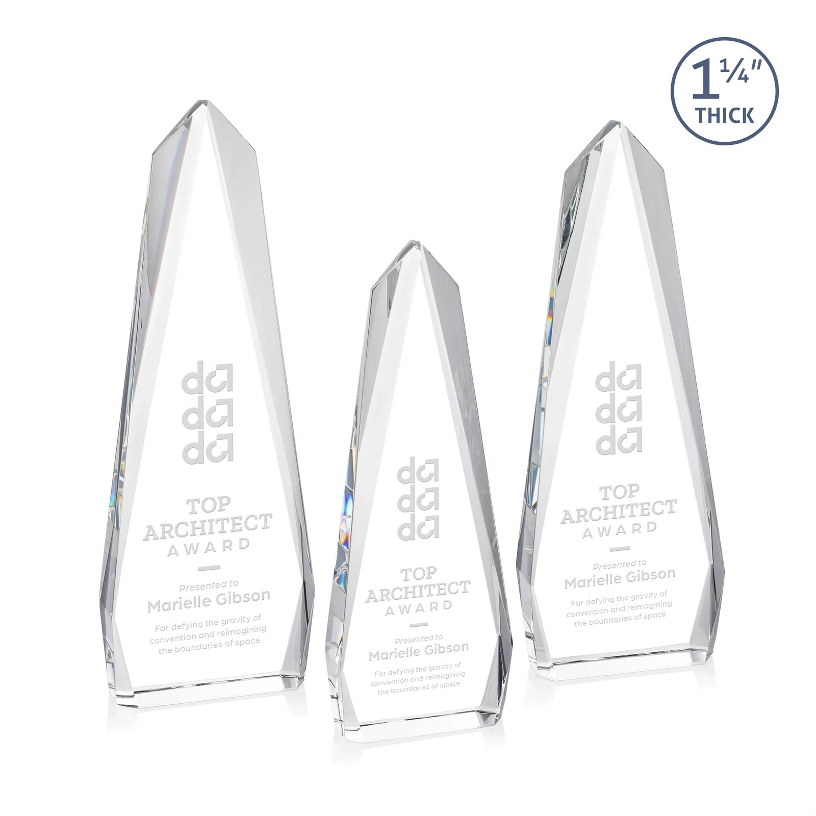 Custom Faceted Optical Crystal Tapered Obelisk Award, awards for employee recognition