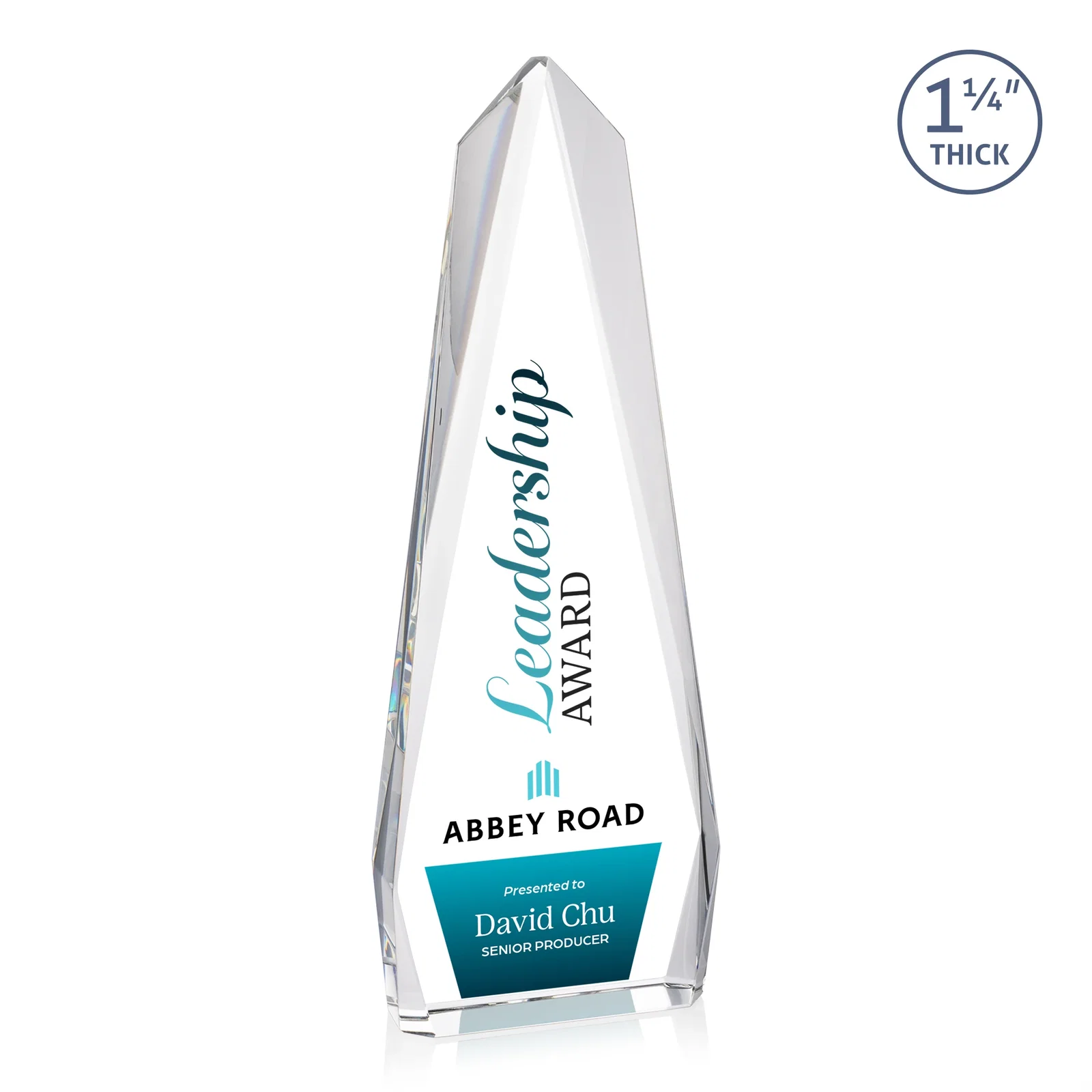 Custom Faceted Optical Crystal Tapered Obelisk Award, awards for volunteer appreciation