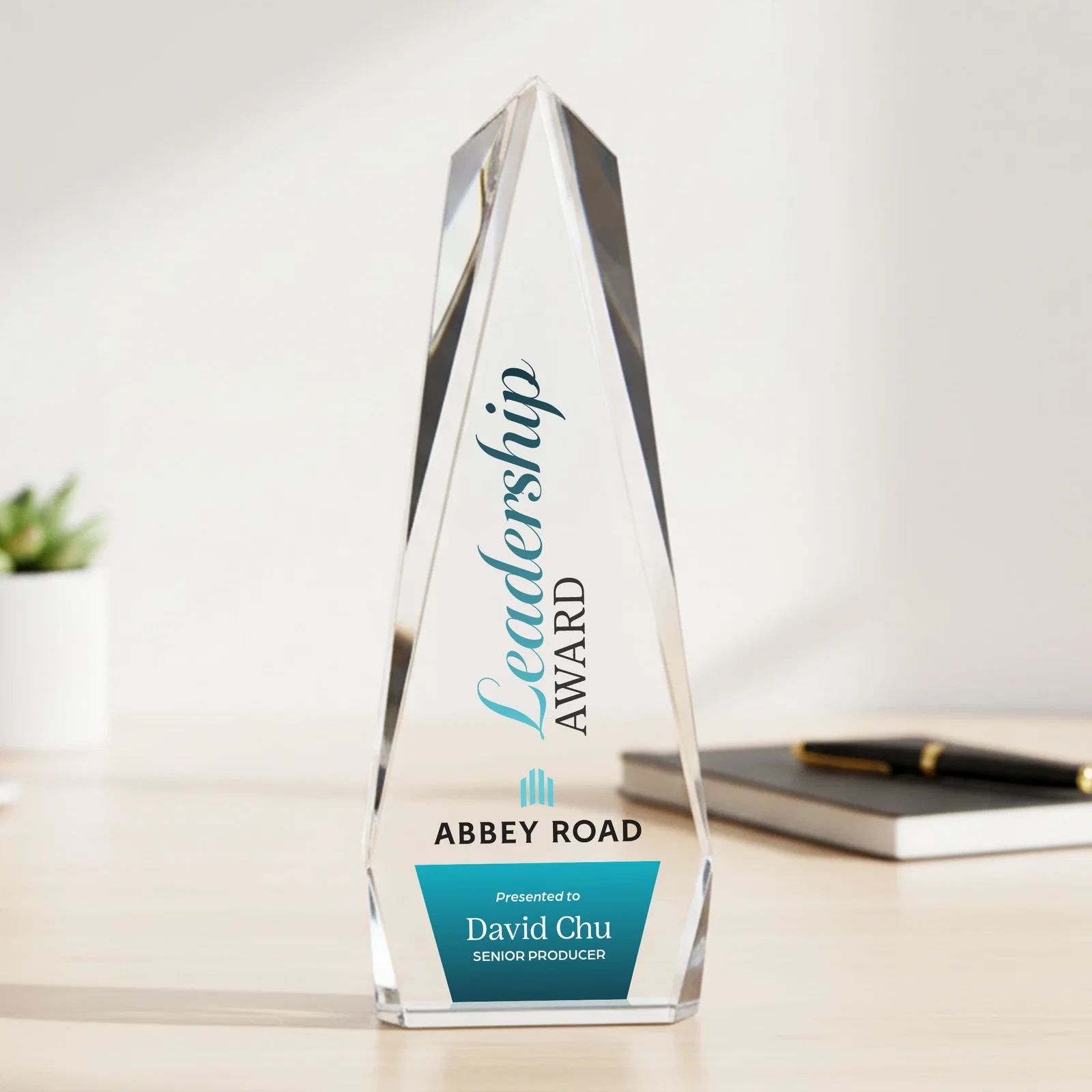 Custom Faceted Optical Crystal Tapered Obelisk Award, awards for dealer and partner awards