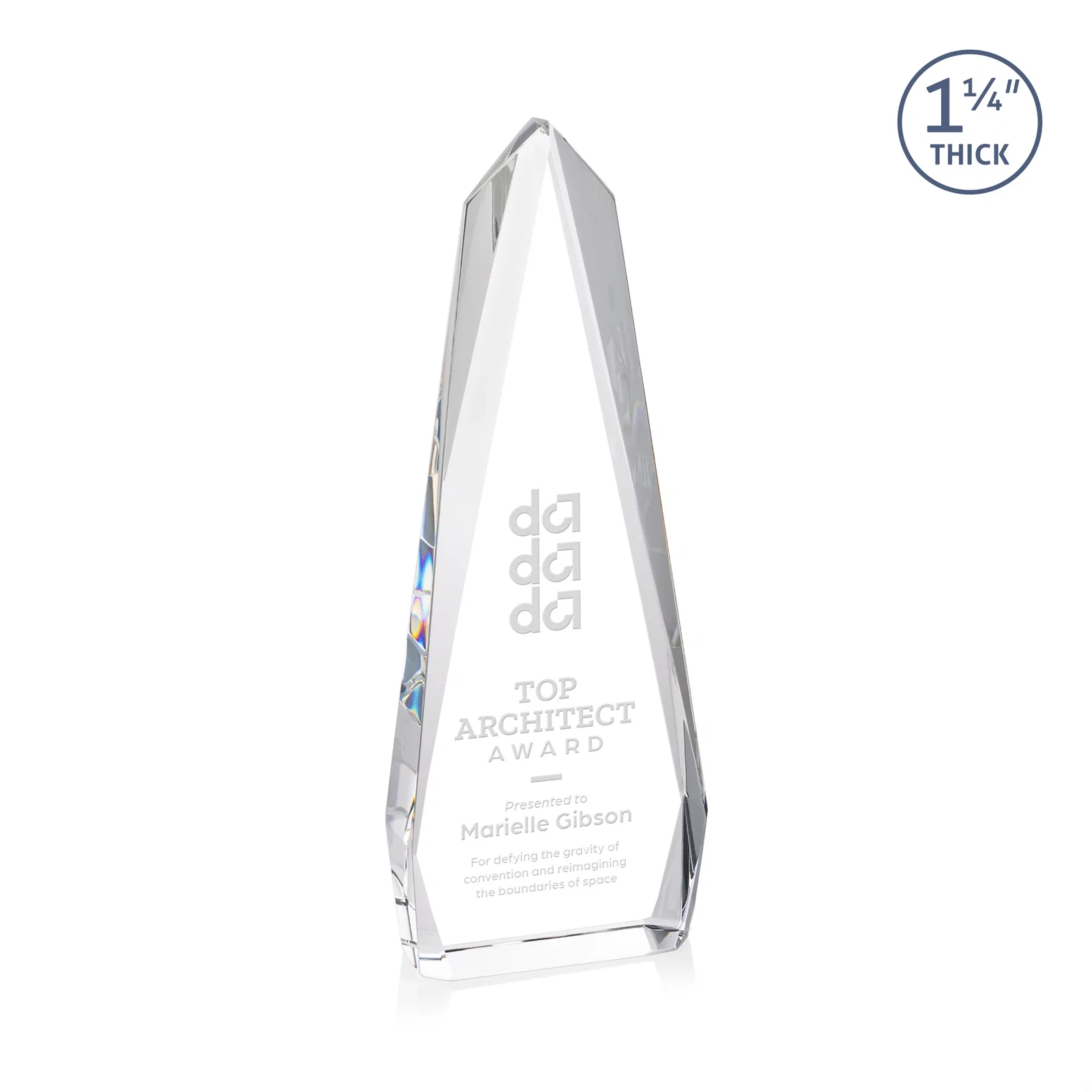 Custom Faceted Optical Crystal Tapered Obelisk Award, awards for corporate award ceremonies
