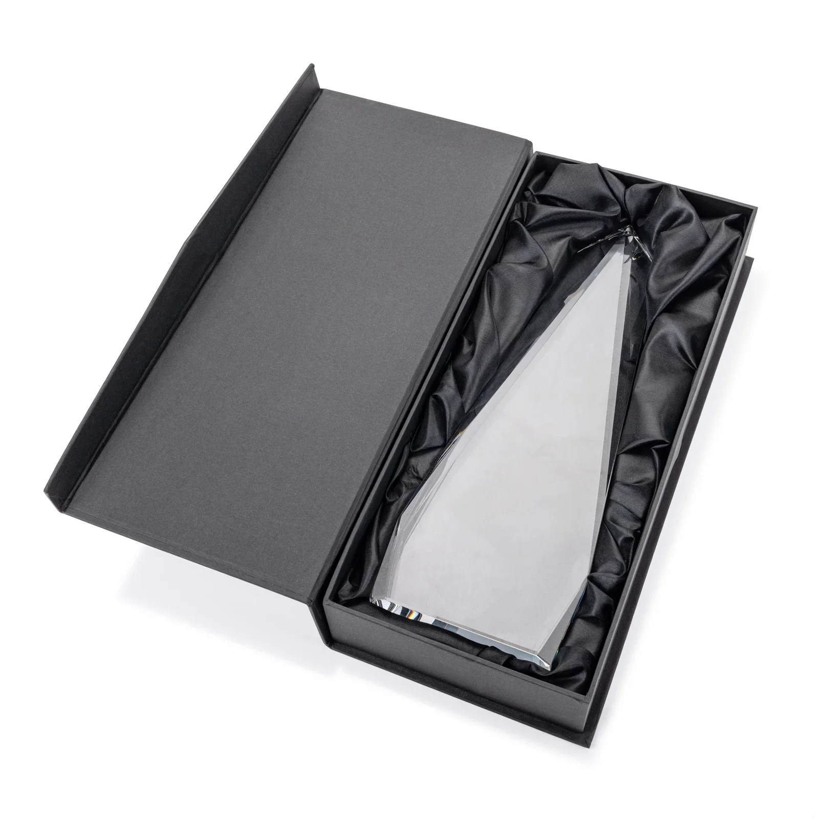 Custom Faceted Optical Crystal Tapered Obelisk Award, awards for retirement presentations