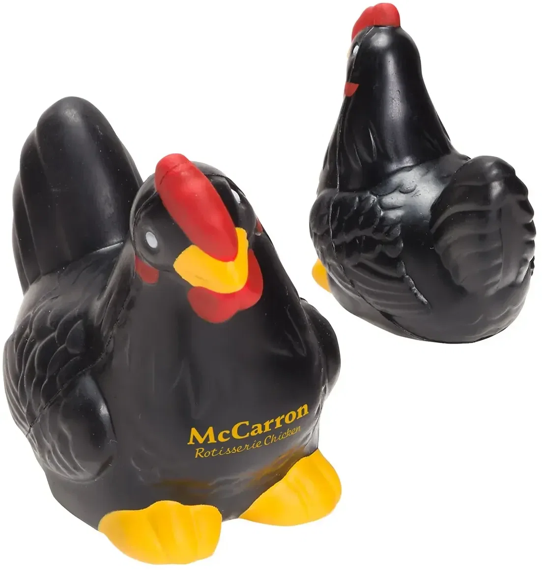 Chicken Stress Reliever close-up of the imprint area on the promotional custom squeeze toy