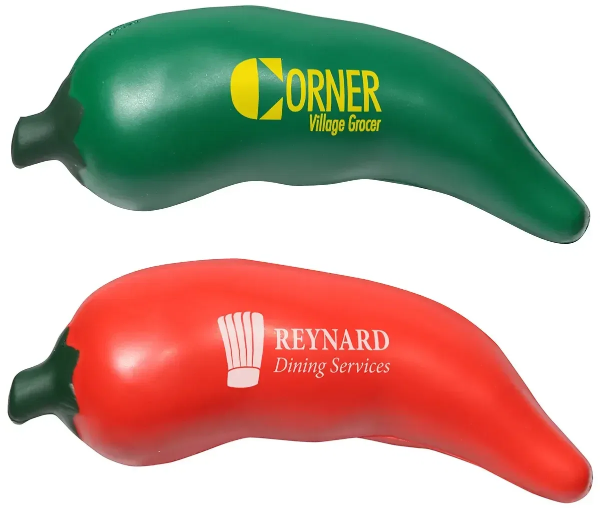 Custom Chili Pepper Stress Reliever, red hot pepper squeeze toy for restaurants and salsa brands, front view