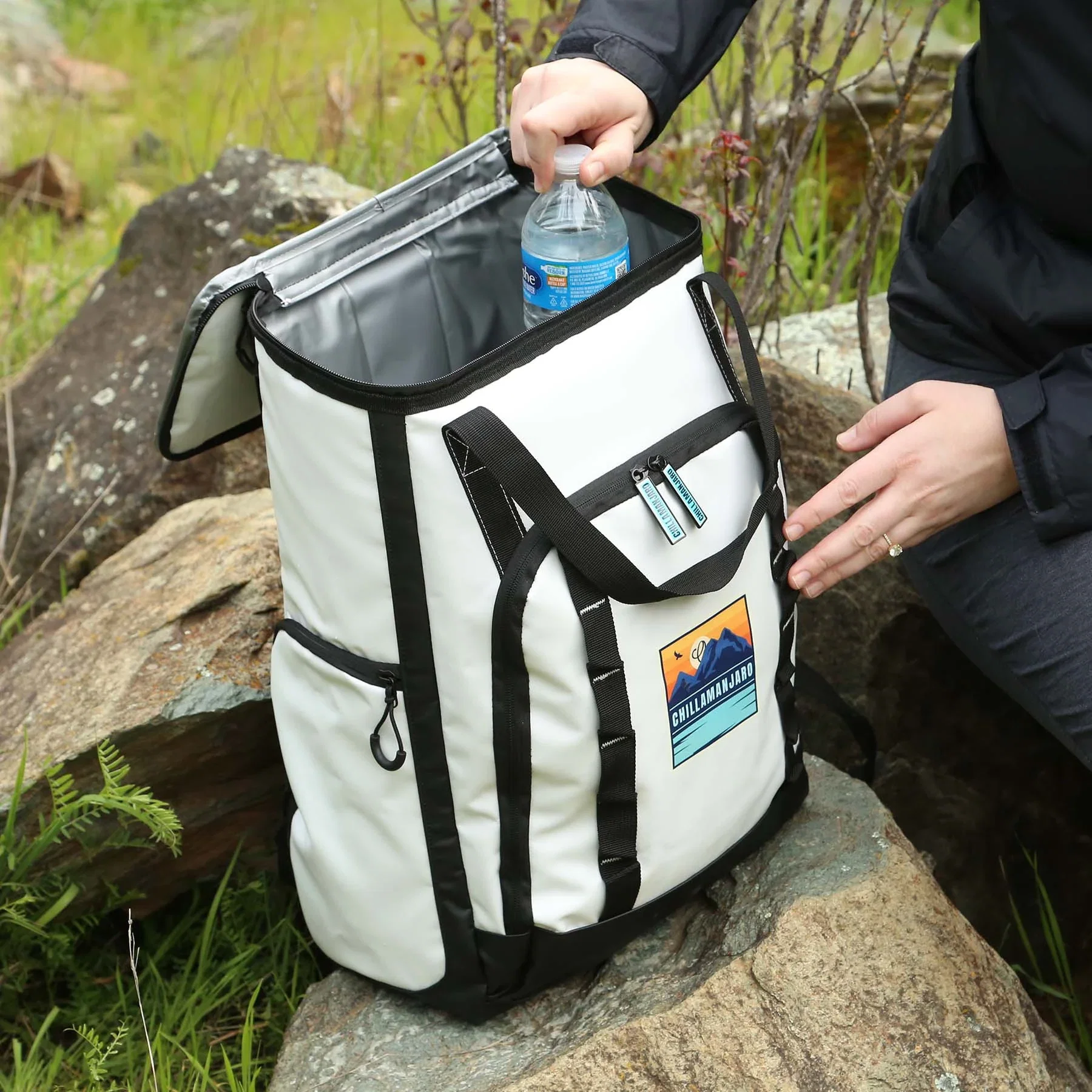 Chillamanjaro™ 24 Can Venture Cooler Backpack in use