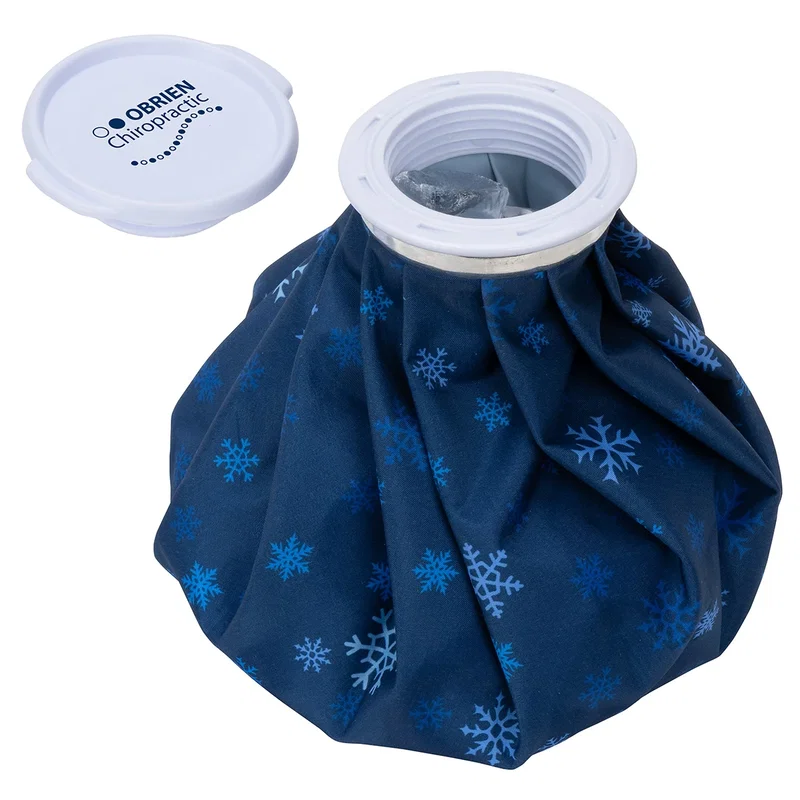 Chiller Large Ice Bag filled with ice on a table, branded ice bag lifestyle shot