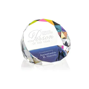 Faceted Round Crystal Paperweight, 3" x 2"