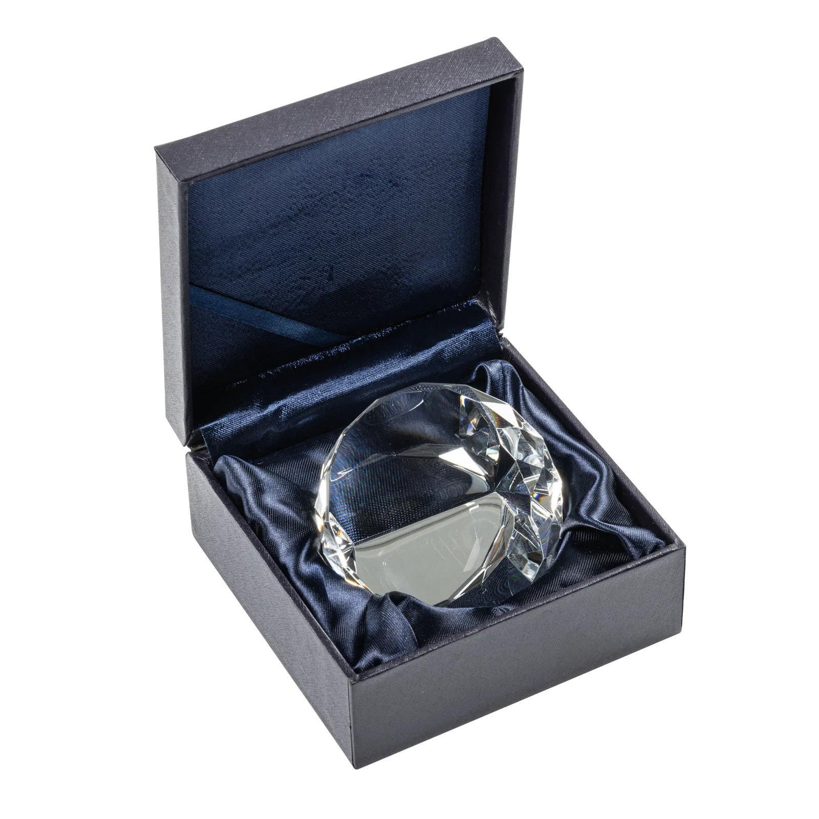 Custom Faceted Round Crystal Paperweight, 3" x 2", client appreciation gift for dealer and partner awards