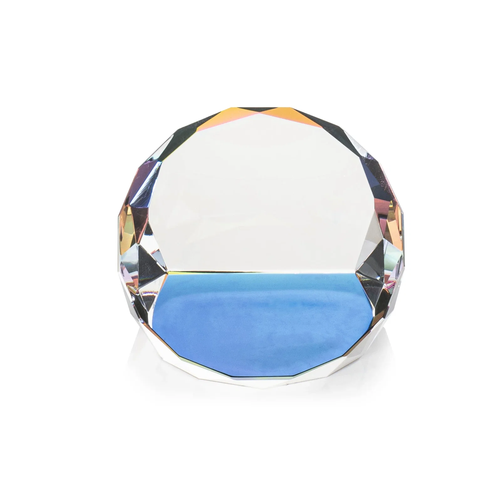 Custom Faceted Round Crystal Paperweight, 3" x 2", client appreciation gift for corporate award ceremonies