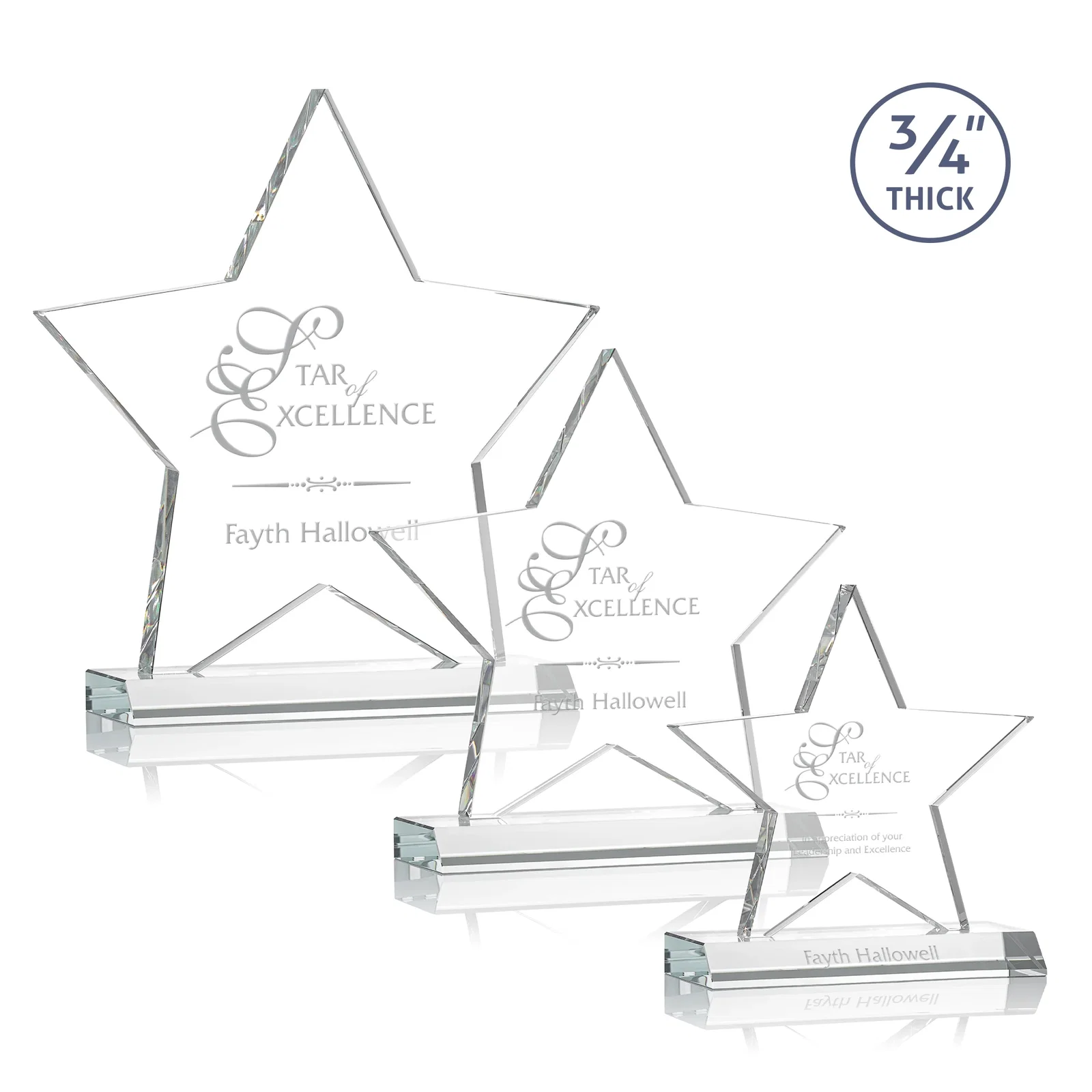 Custom Optical Crystal Star Award on Clear-Front Mitered Base for employee recognition