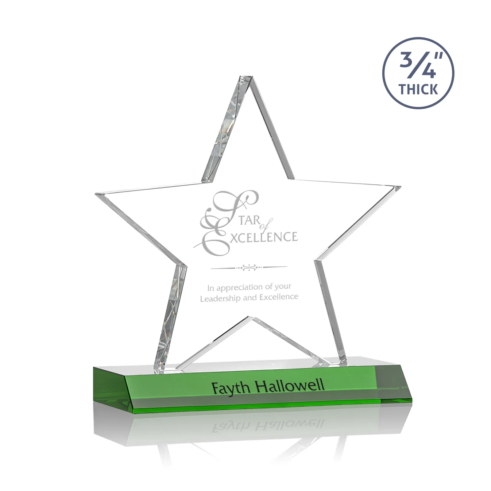 Custom Optical Crystal Star Award on Clear-Front Mitered Base for volunteer appreciation