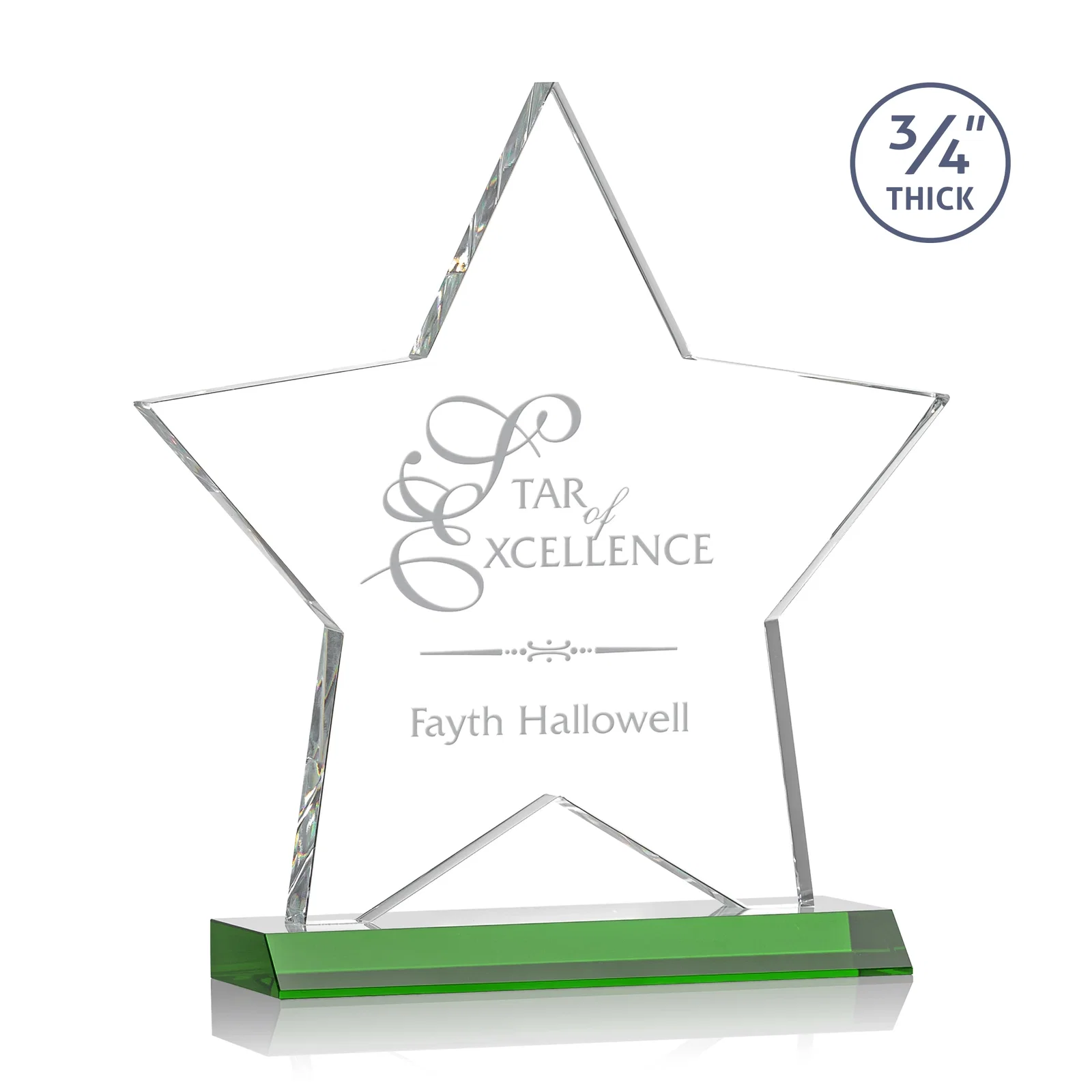 Custom Optical Crystal Star Award on Clear-Front Mitered Base for company anniversary events