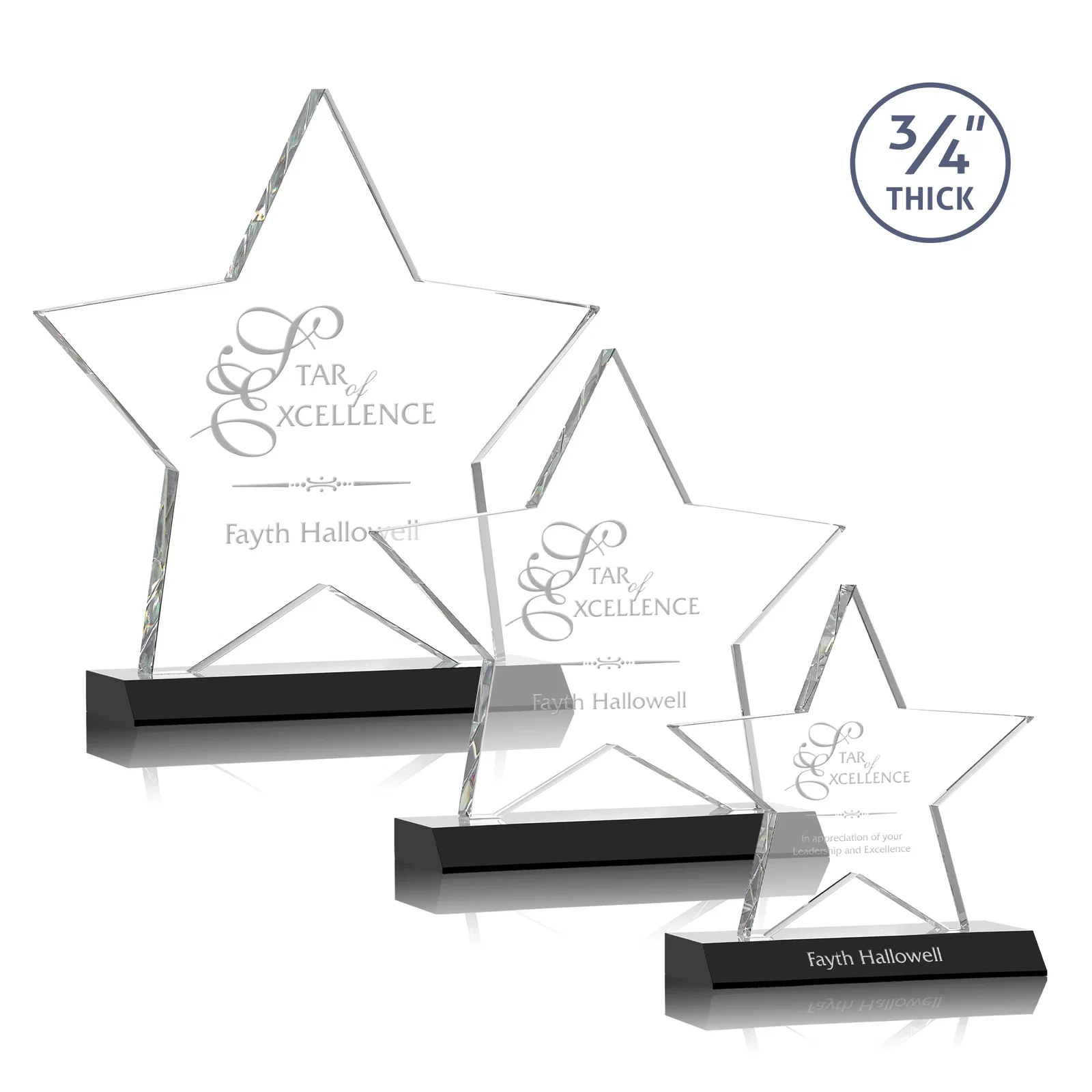 Personalized Optical Crystal Star Award on Clear-Front Mitered Base for employee recognition