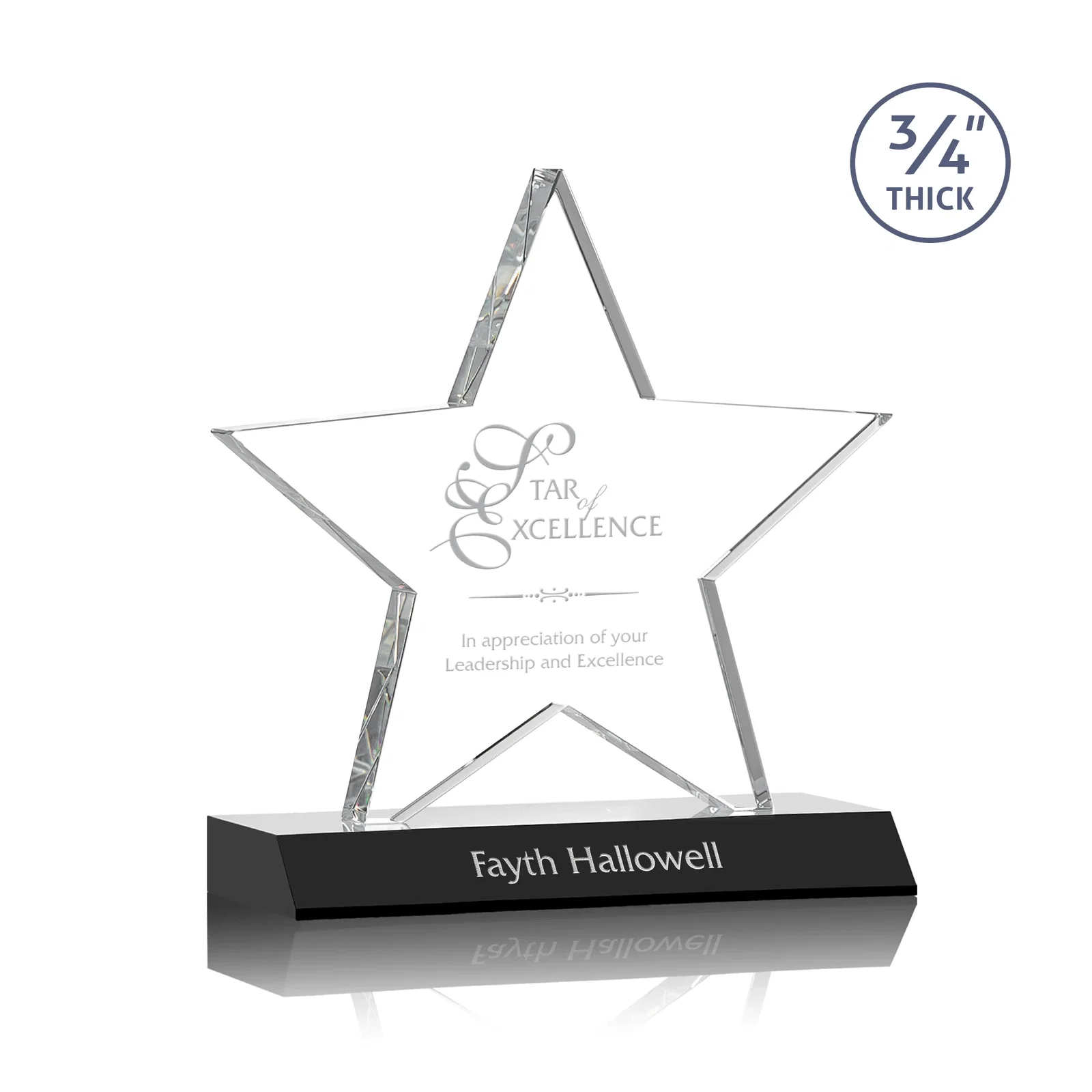 Personalized Optical Crystal Star Award on Clear-Front Mitered Base for corporate award ceremonies