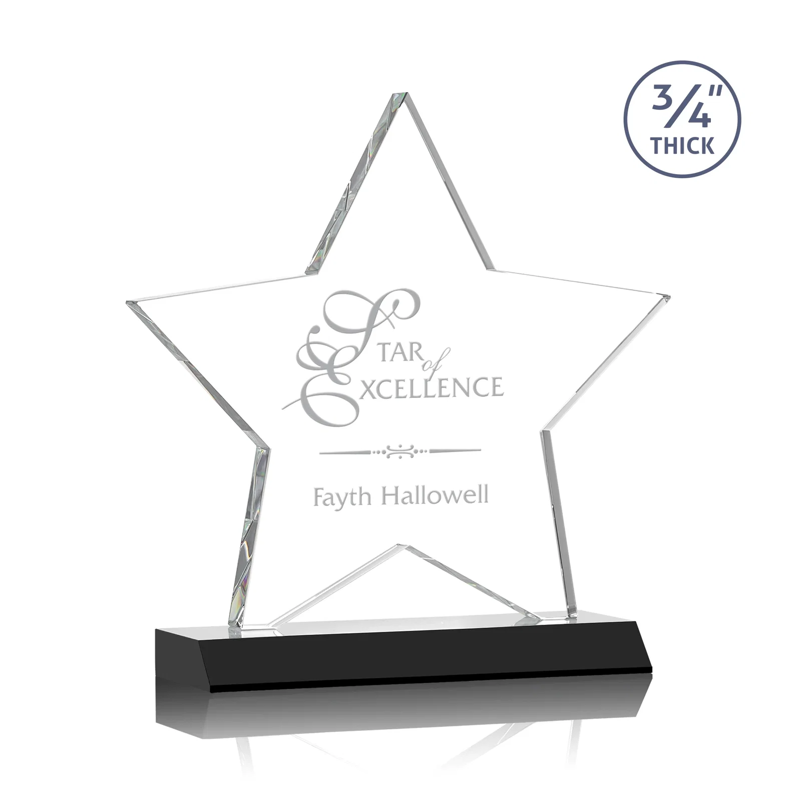 Personalized Optical Crystal Star Award on Clear-Front Mitered Base for service anniversary gifts