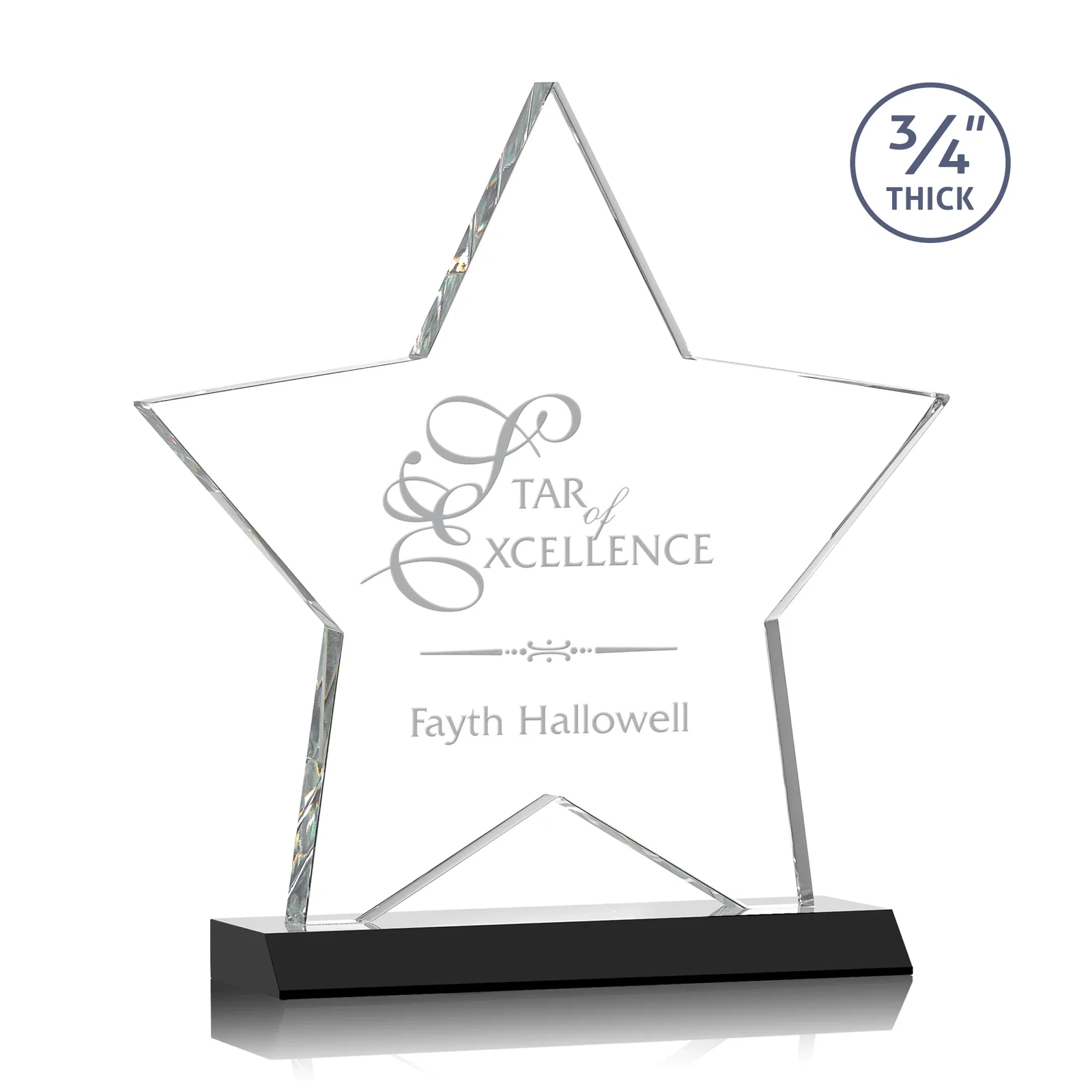 Personalized Optical Crystal Star Award on Clear-Front Mitered Base for sales achievement awards