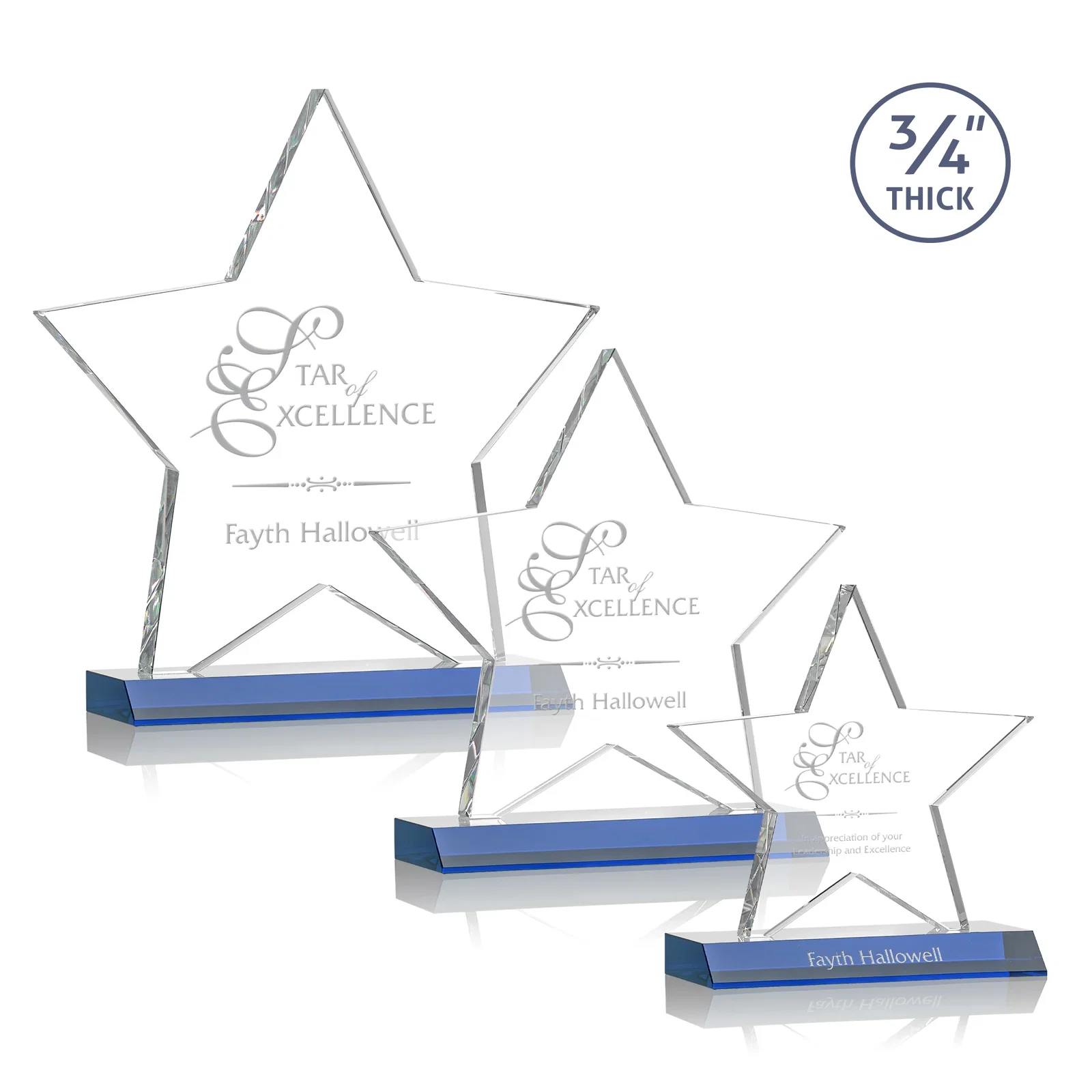 Personalized Optical Crystal Star Award on Clear-Front Mitered Base for retirement presentations