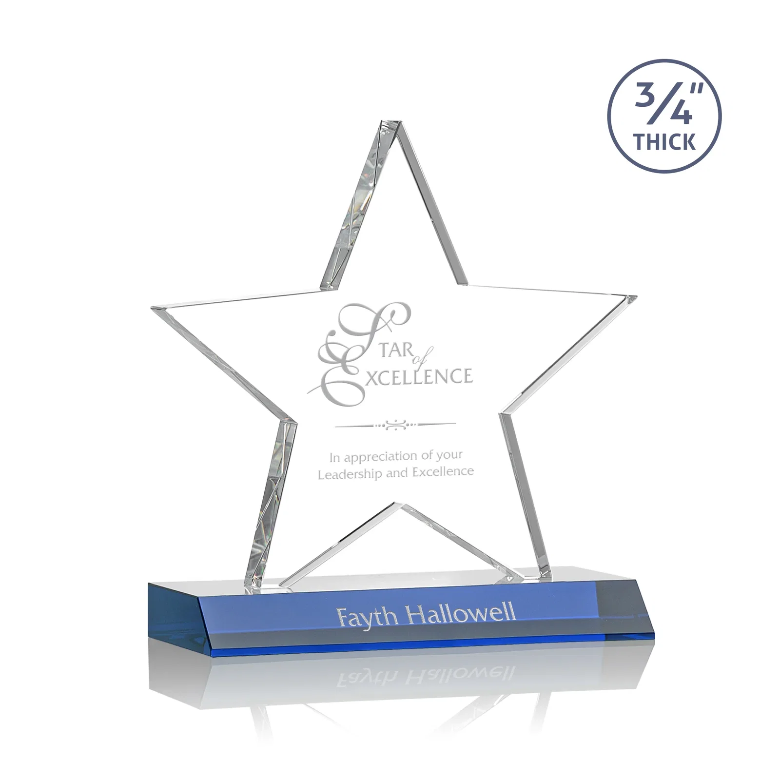 Personalized Optical Crystal Star Award on Clear-Front Mitered Base for team milestone celebrations