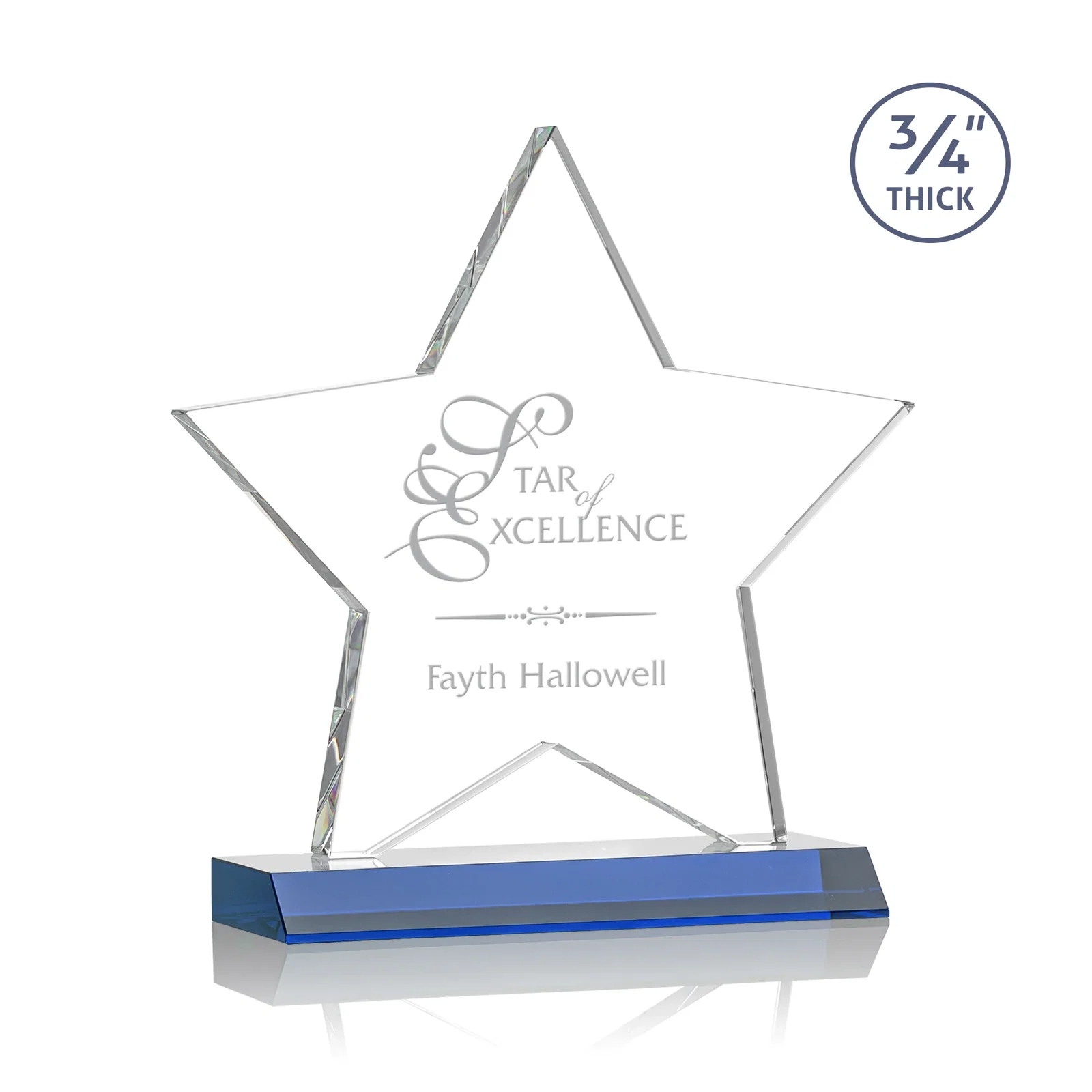 Personalized Optical Crystal Star Award on Clear-Front Mitered Base for donor appreciation