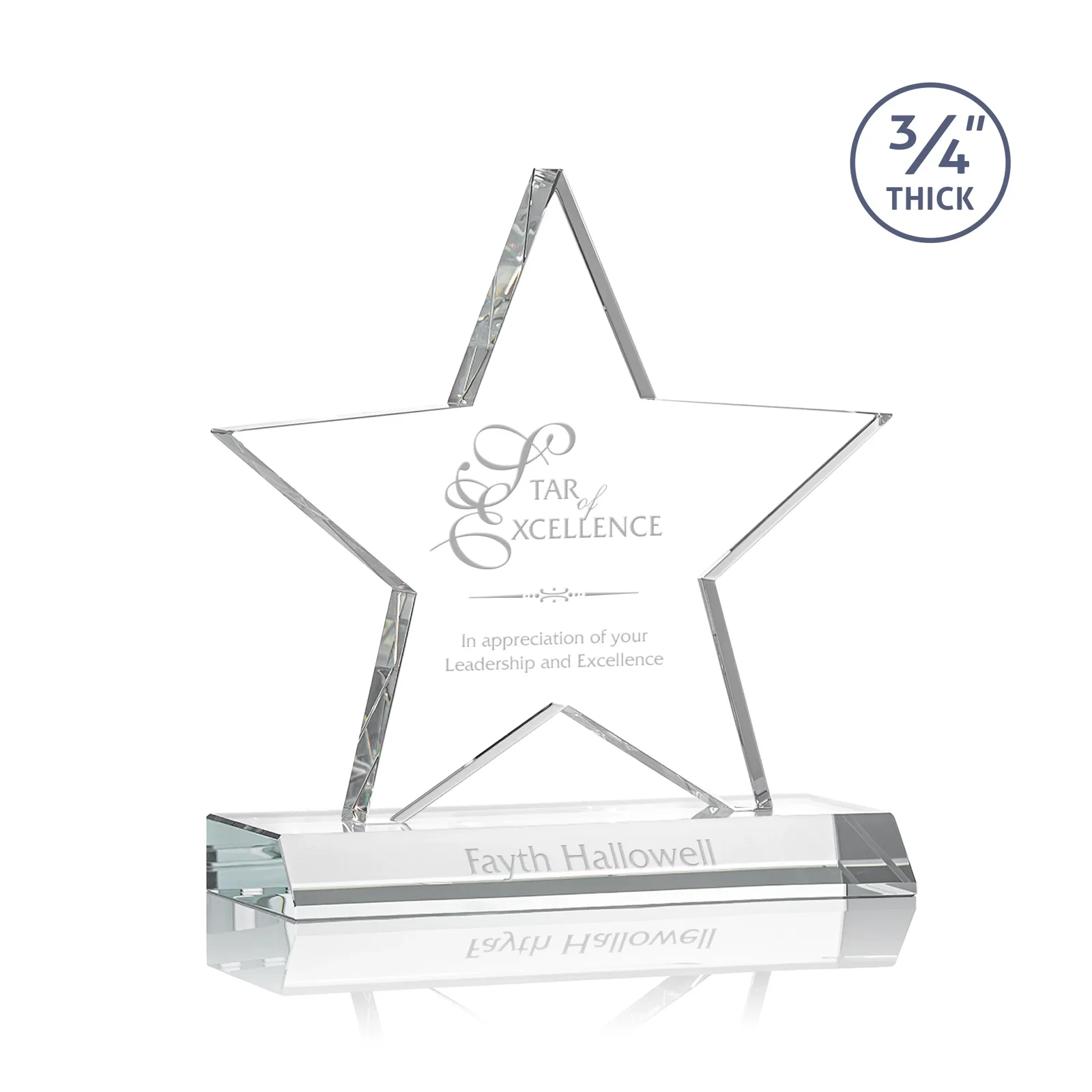 Custom Optical Crystal Star Award on Clear-Front Mitered Base for corporate award ceremonies