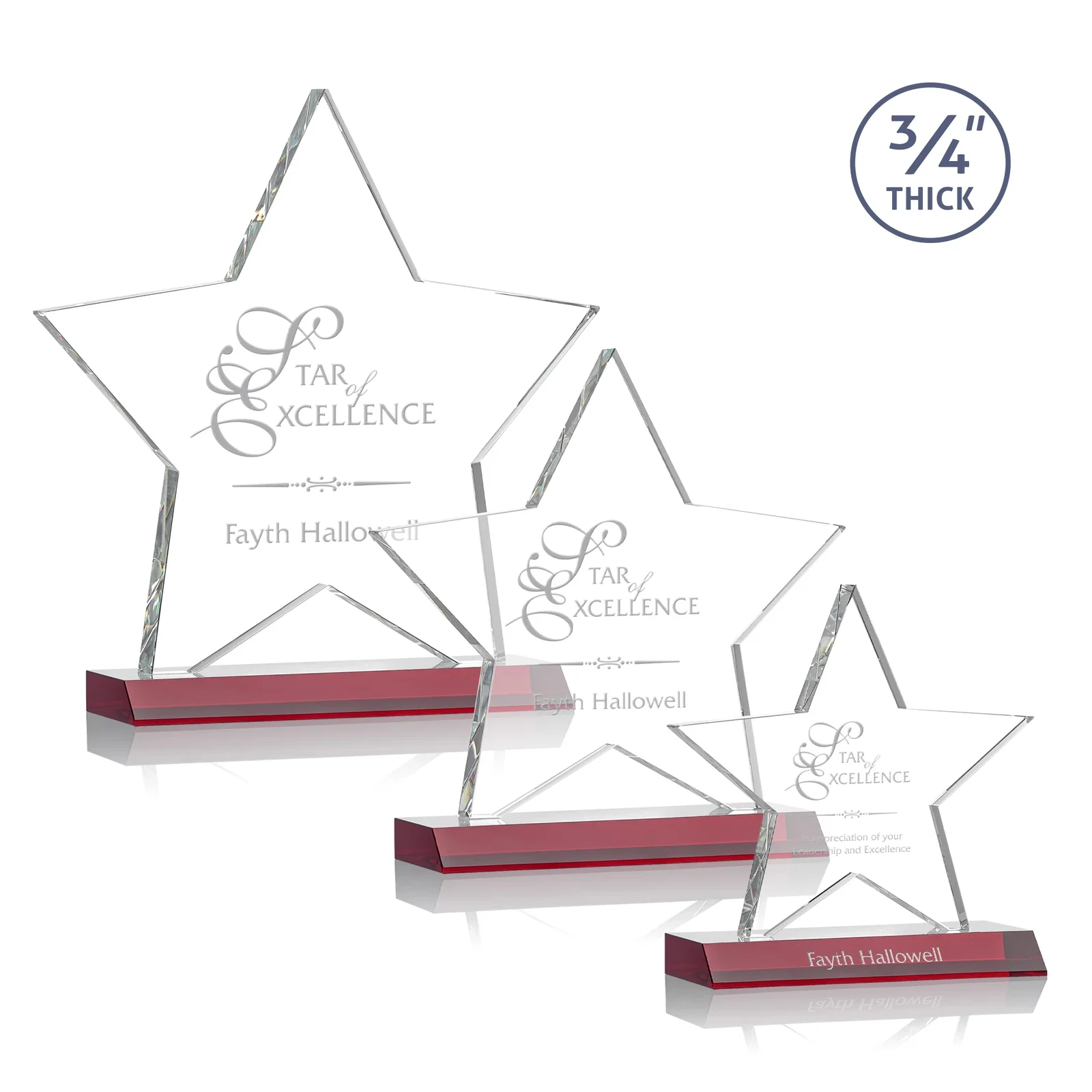 Personalized Optical Crystal Star Award on Clear-Front Mitered Base for safety achievement programs