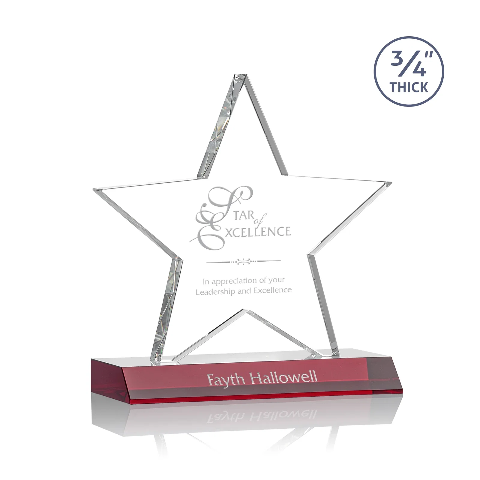 Personalized Optical Crystal Star Award on Clear-Front Mitered Base for volunteer appreciation