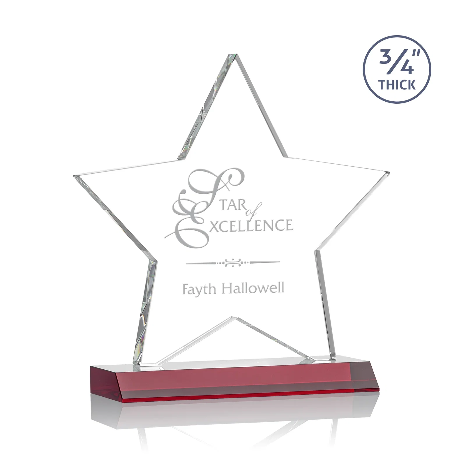 Personalized Optical Crystal Star Award on Clear-Front Mitered Base for dealer and partner awards