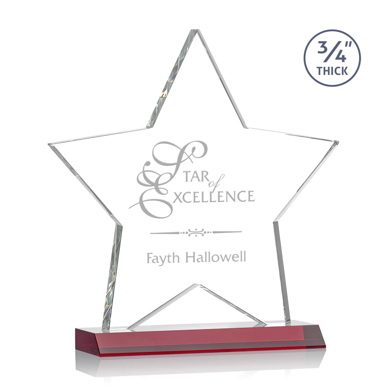 Personalized Optical Crystal Star Award on Clear-Front Mitered Base for company anniversary events