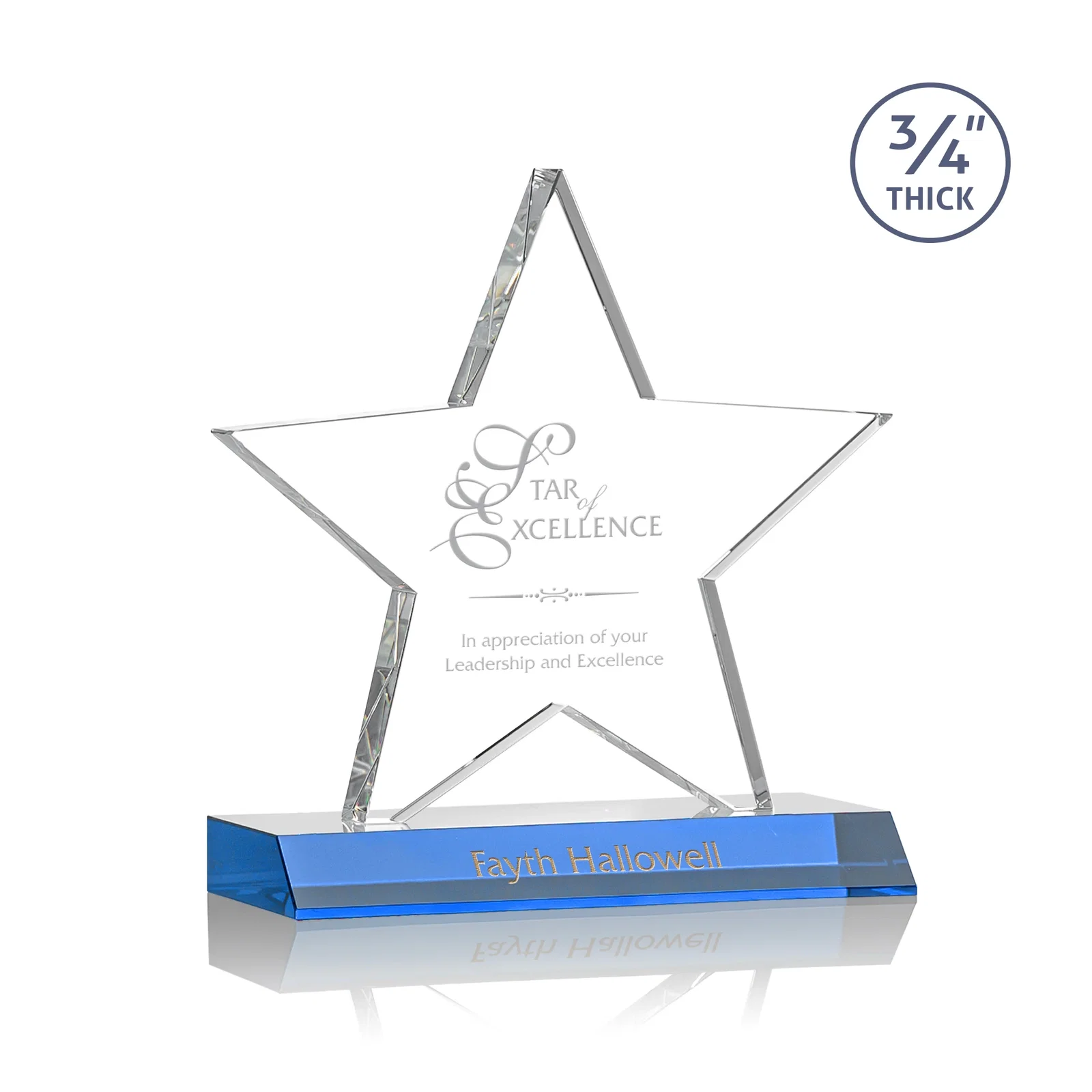 Promotional Optical Crystal Star Award on Clear-Front Mitered Base for corporate award ceremonies