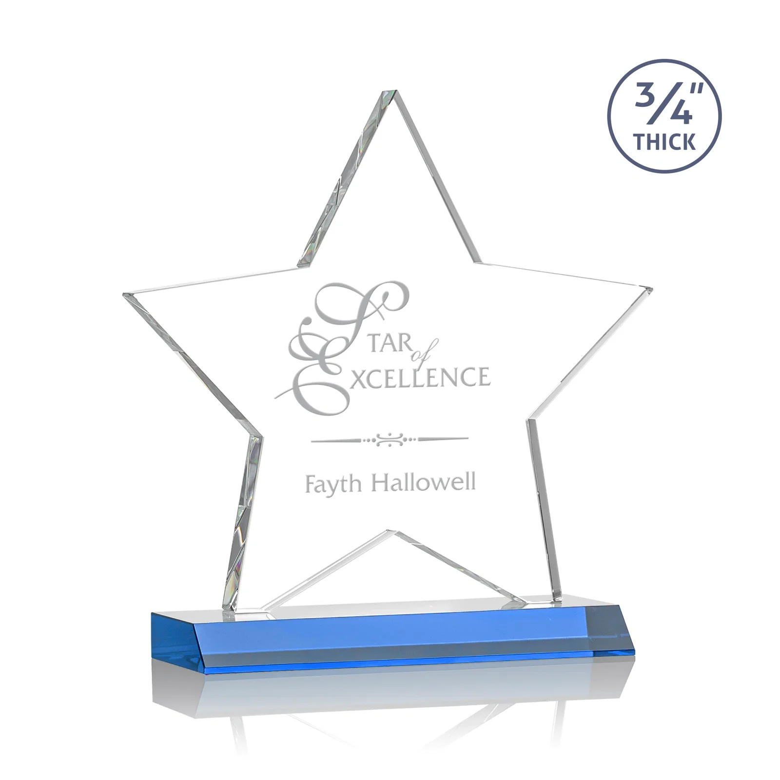 Promotional Optical Crystal Star Award on Clear-Front Mitered Base for service anniversary gifts