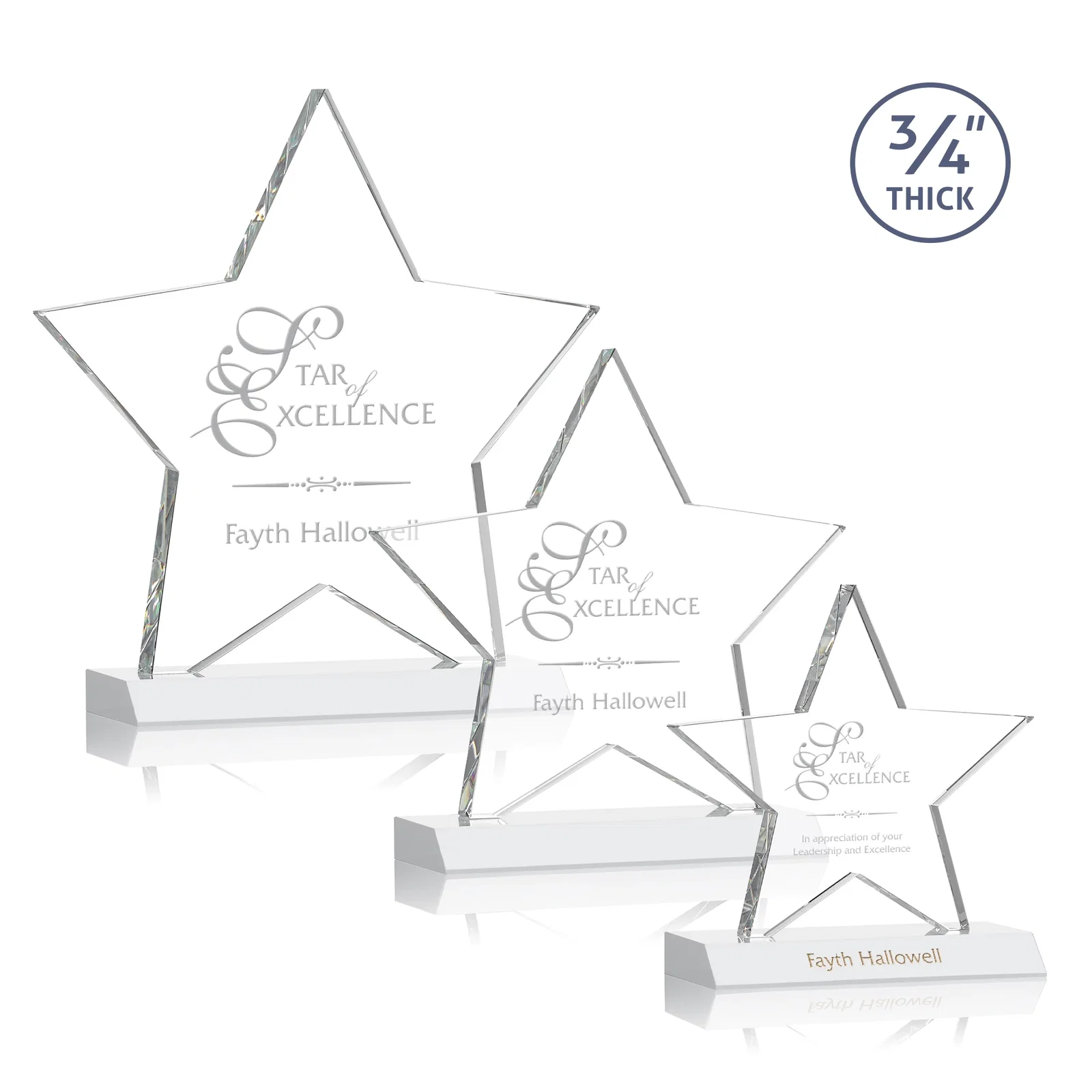Promotional Optical Crystal Star Award on Clear-Front Mitered Base for retirement presentations