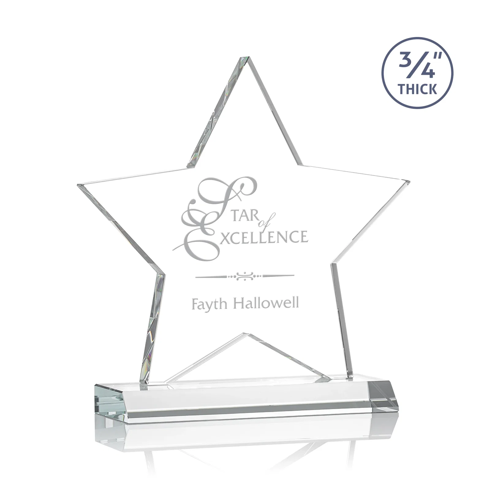 Custom Optical Crystal Star Award on Clear-Front Mitered Base for service anniversary gifts