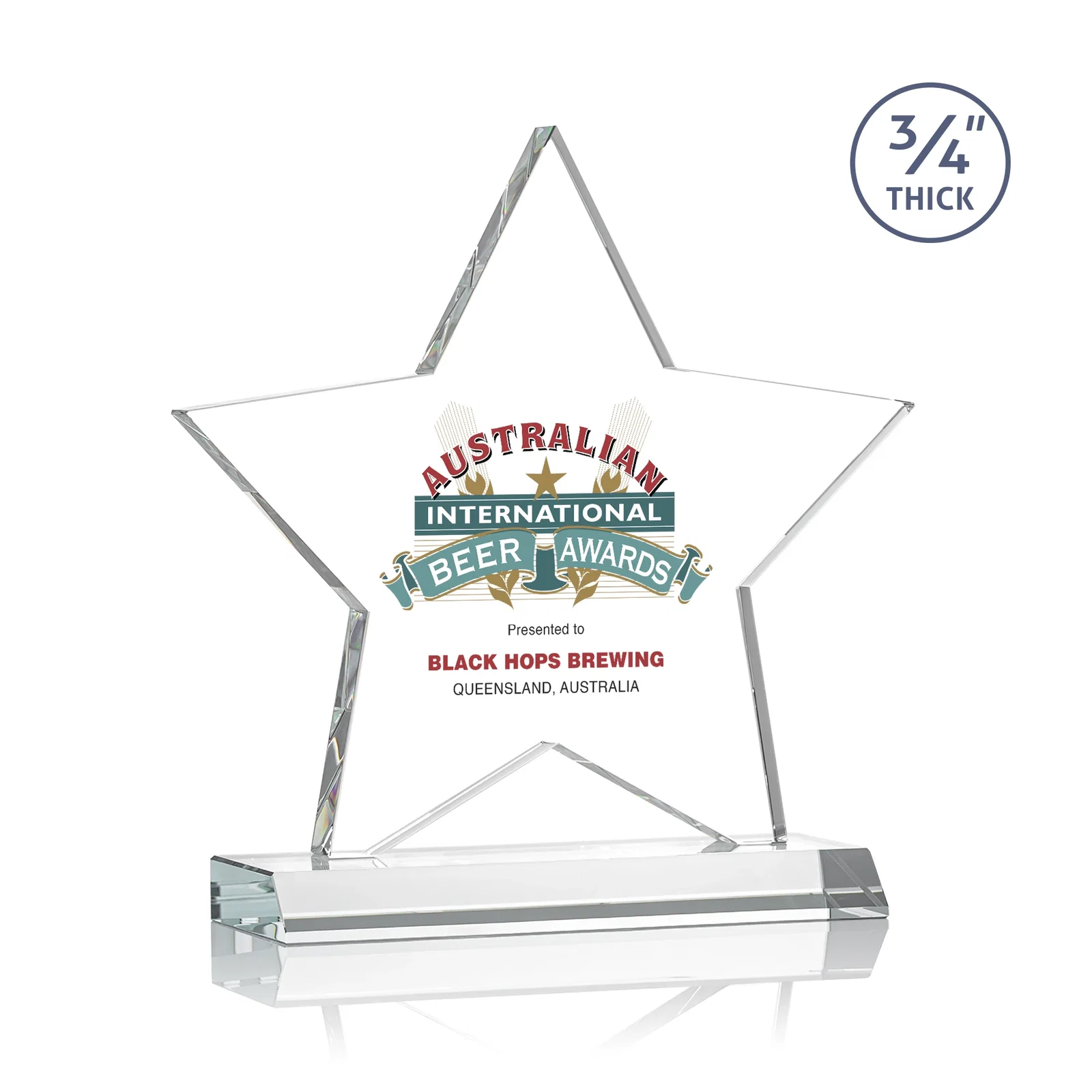 Promotional Optical Crystal Star Award on Clear-Front Mitered Base for dealer and partner awards