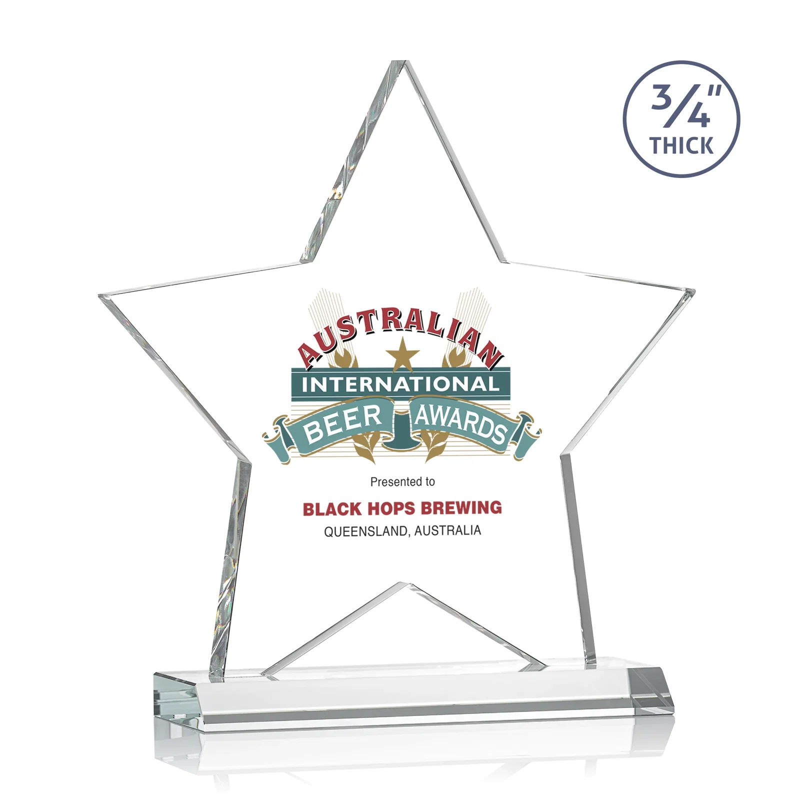 Promotional Optical Crystal Star Award on Clear-Front Mitered Base for company anniversary events