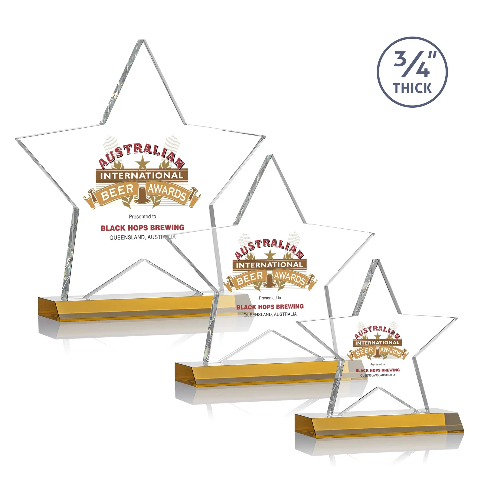Branded Optical Crystal Star Award on Clear-Front Mitered Base for employee recognition