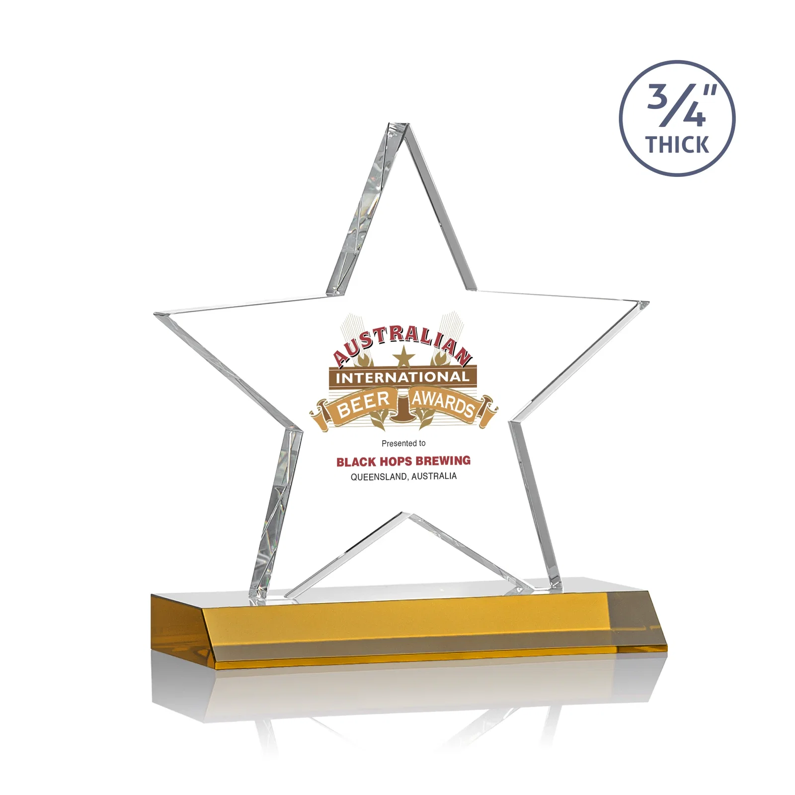 Branded Optical Crystal Star Award on Clear-Front Mitered Base for corporate award ceremonies