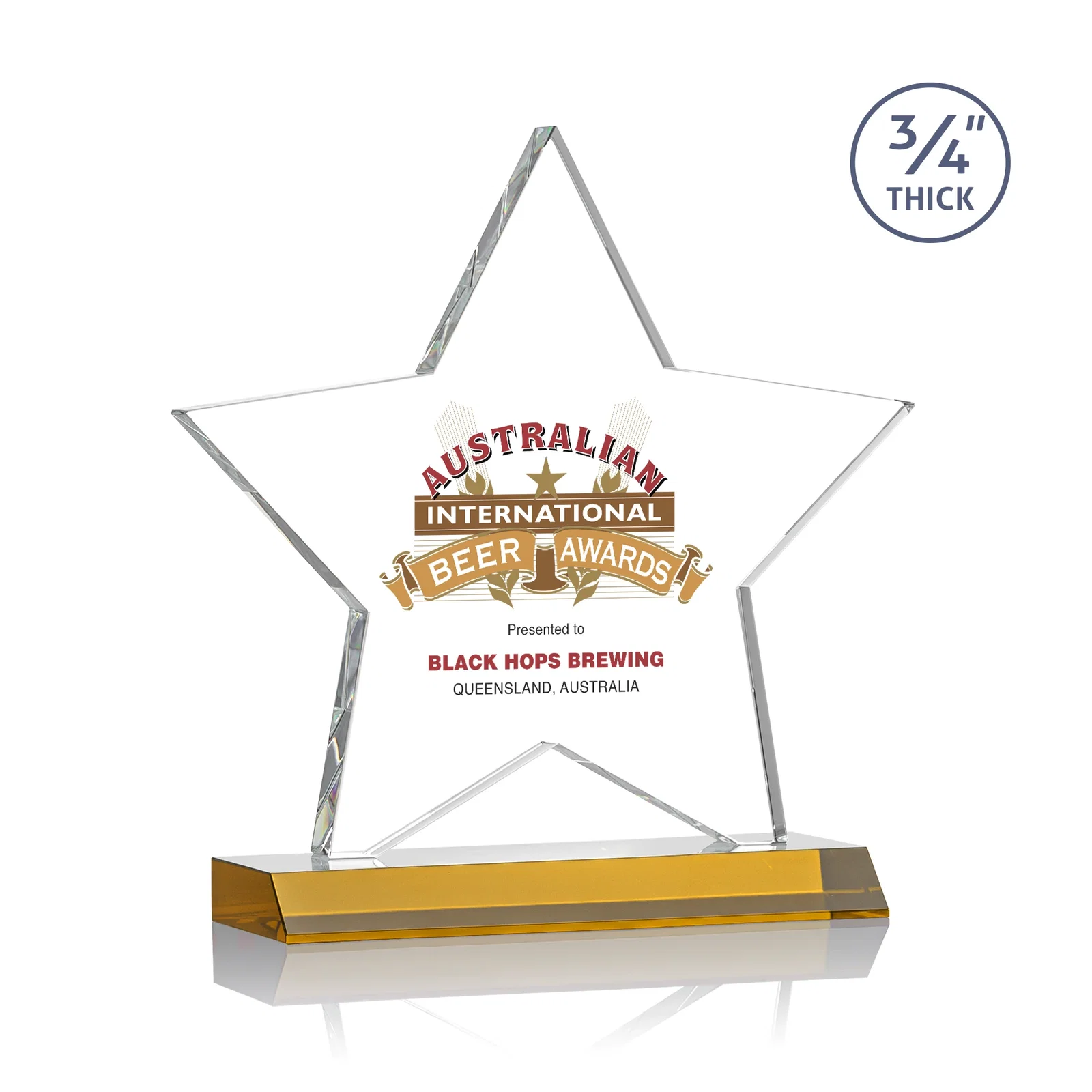 Branded Optical Crystal Star Award on Clear-Front Mitered Base for service anniversary gifts