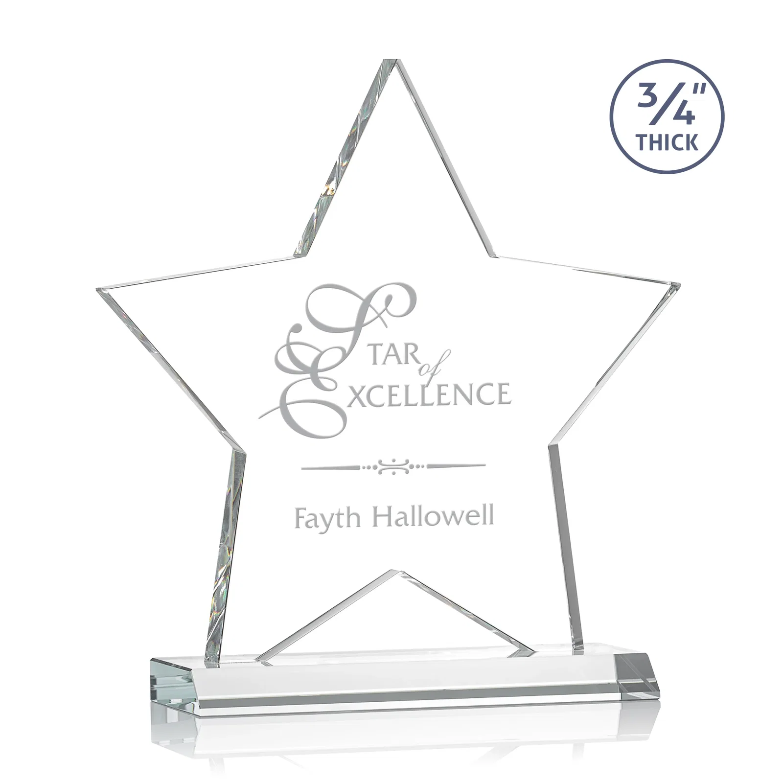 Custom Optical Crystal Star Award on Clear-Front Mitered Base for sales achievement awards