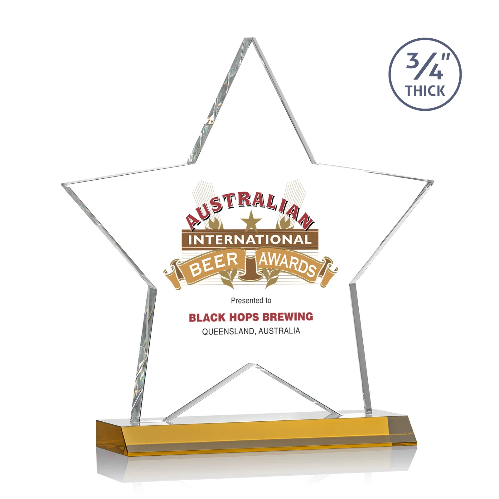 Branded Optical Crystal Star Award on Clear-Front Mitered Base for sales achievement awards