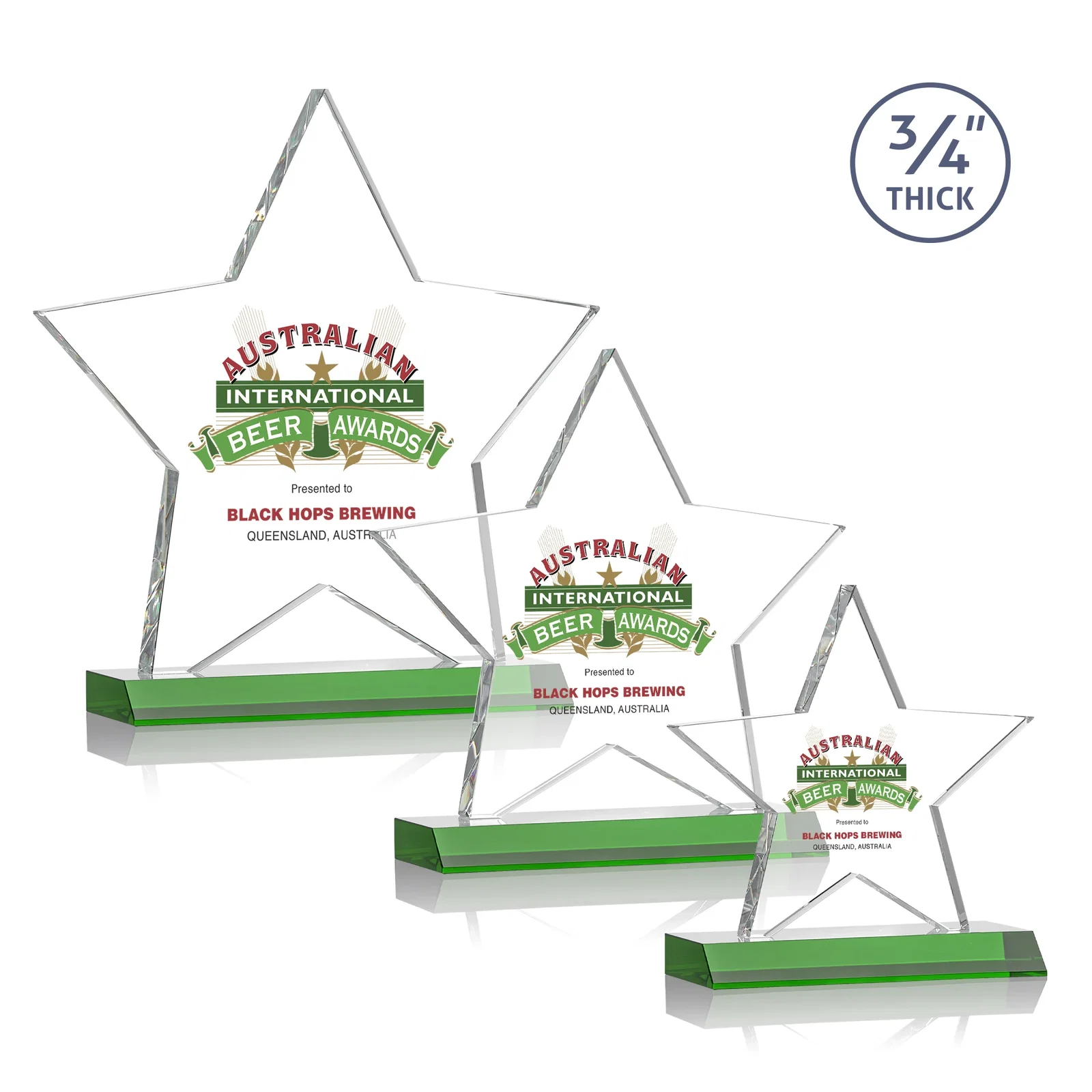 Branded Optical Crystal Star Award on Clear-Front Mitered Base for retirement presentations