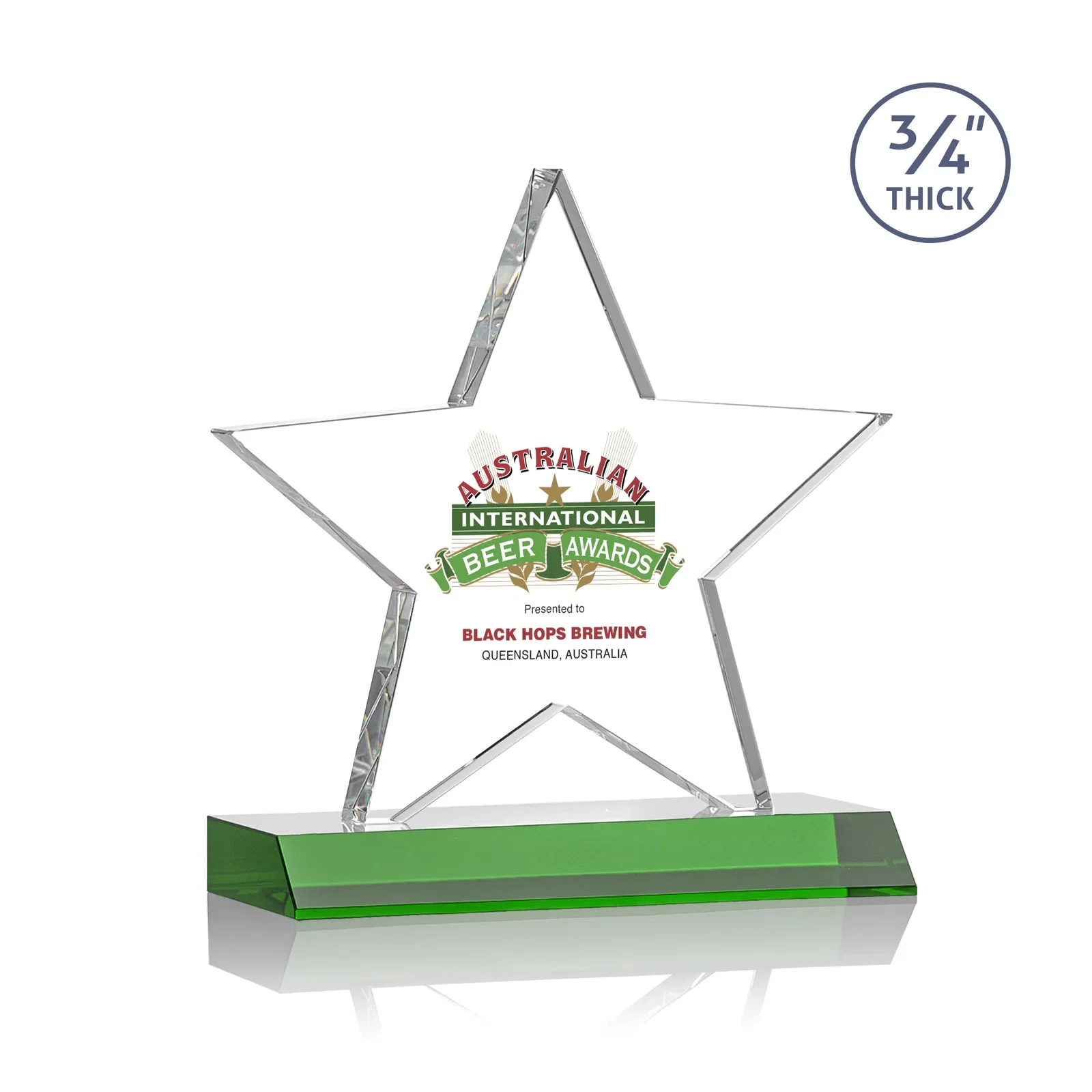 Branded Optical Crystal Star Award on Clear-Front Mitered Base for team milestone celebrations