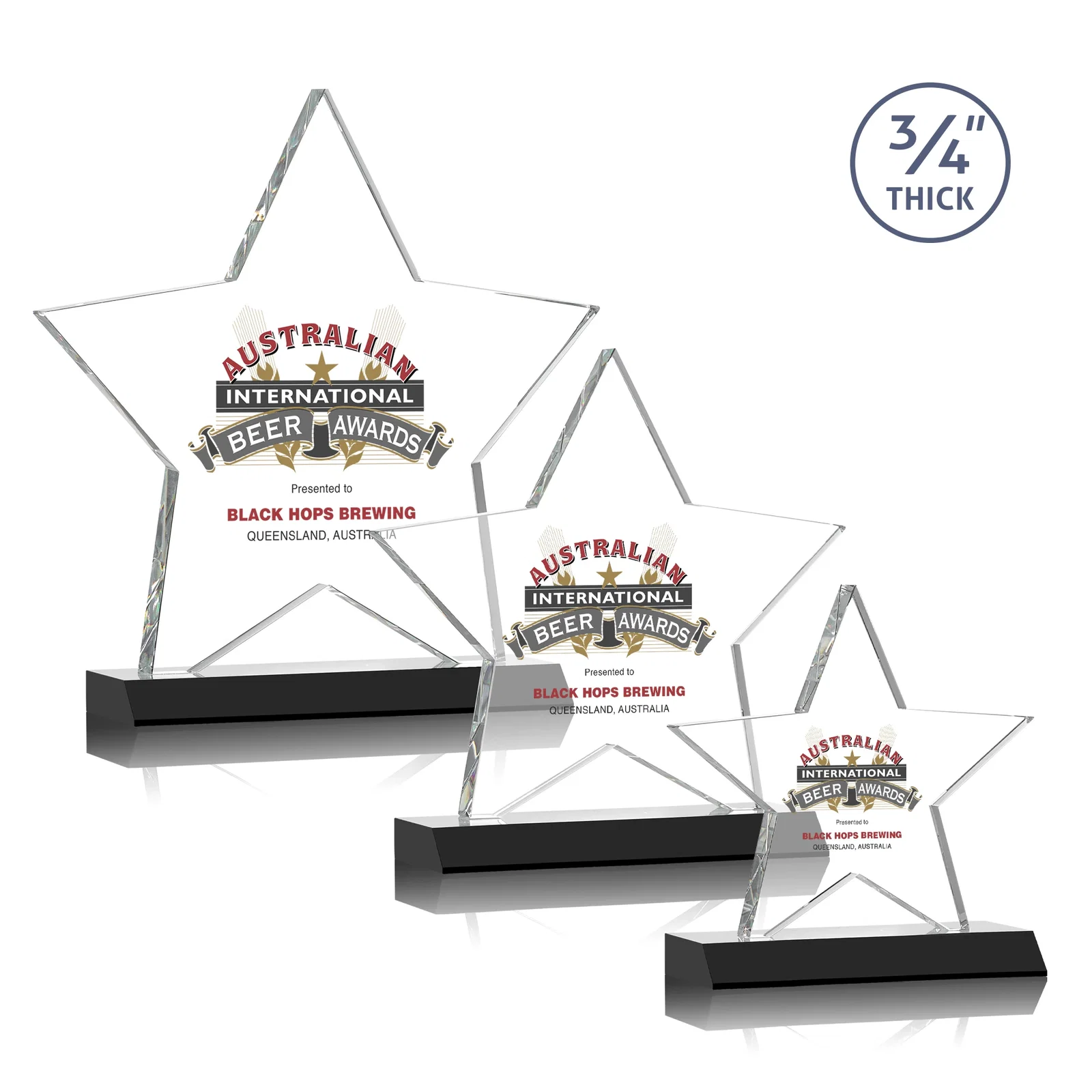 Branded Optical Crystal Star Award on Clear-Front Mitered Base for safety achievement programs