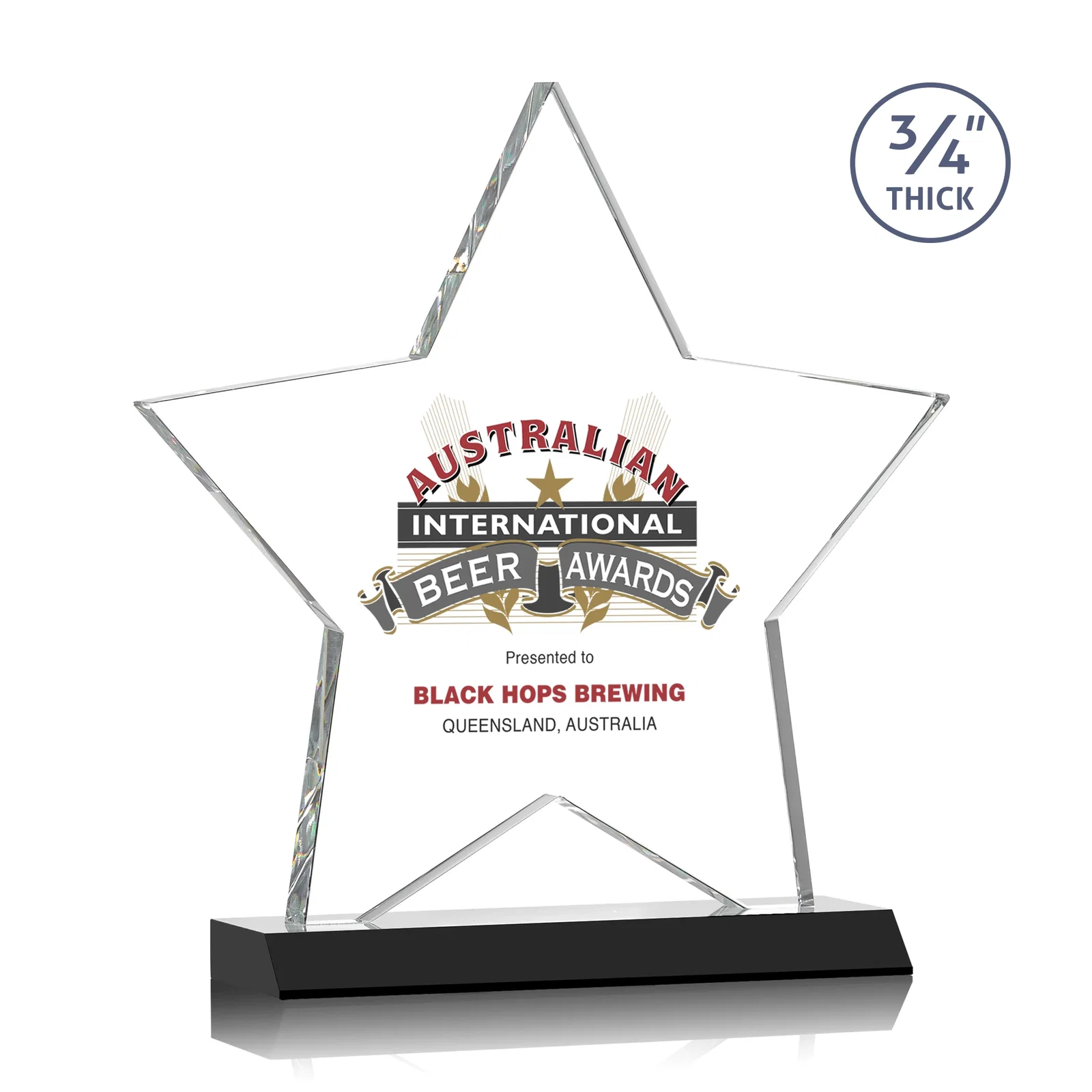 Branded Optical Crystal Star Award on Clear-Front Mitered Base for company anniversary events