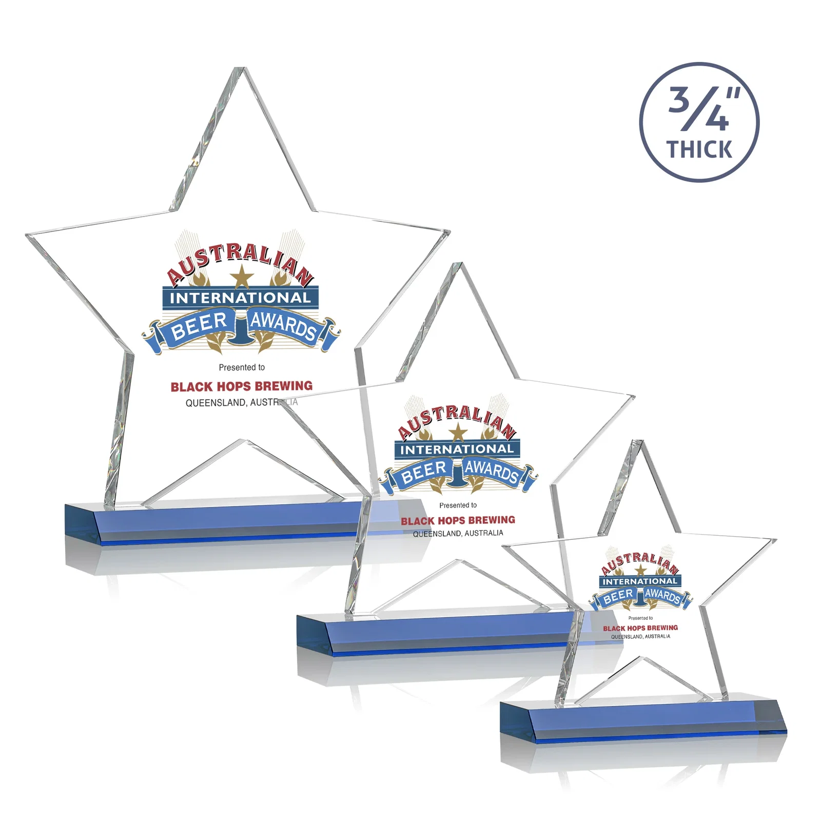 Custom printed Optical Crystal Star Award on Clear-Front Mitered Base for employee recognition