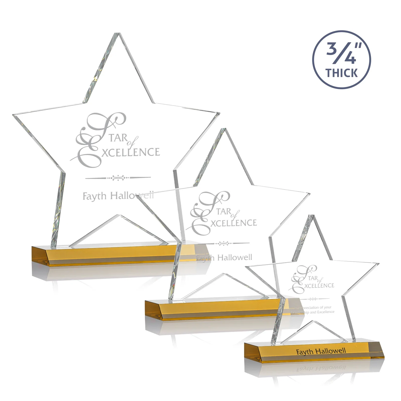 Custom Optical Crystal Star Award on Clear-Front Mitered Base for retirement presentations