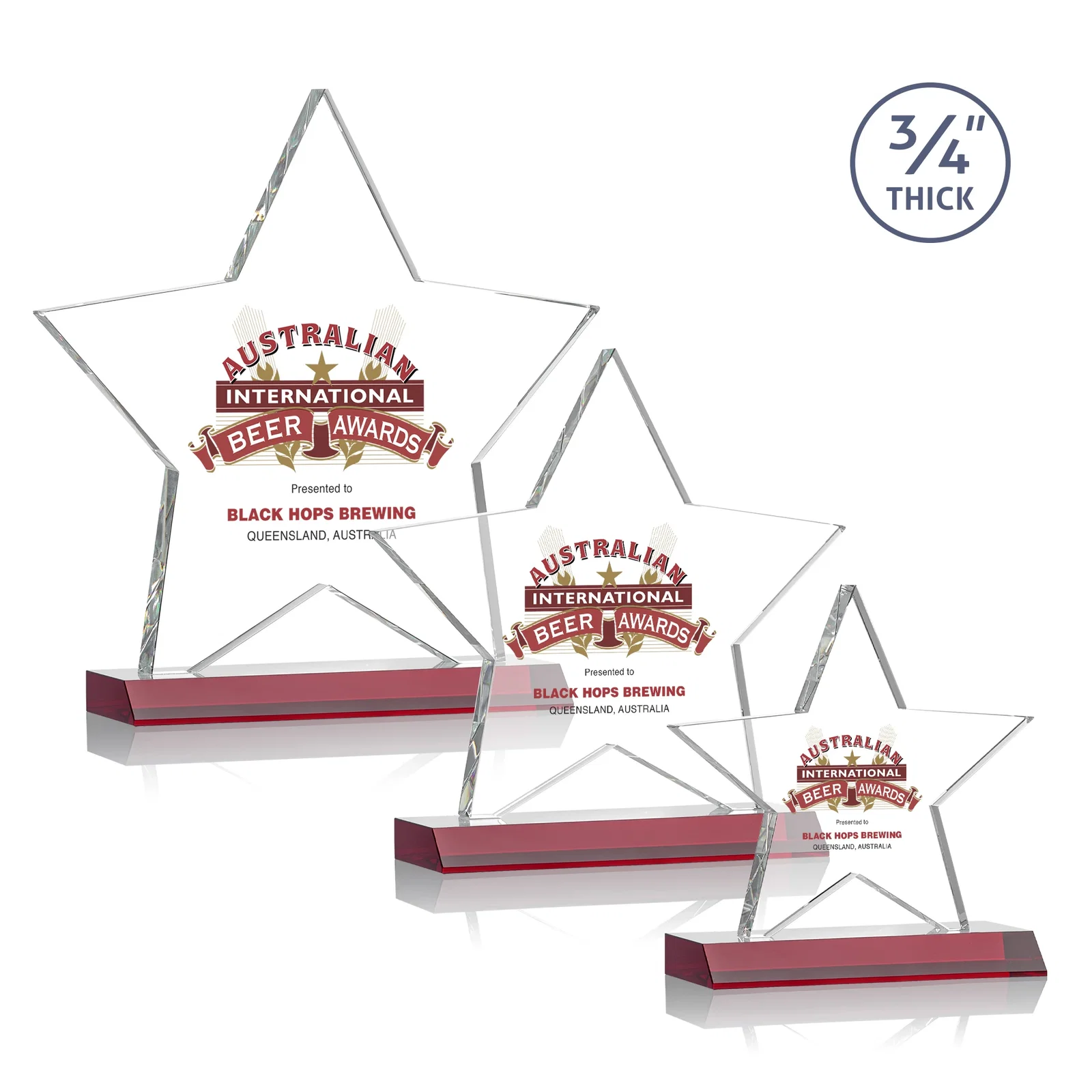 Custom printed Optical Crystal Star Award on Clear-Front Mitered Base for retirement presentations